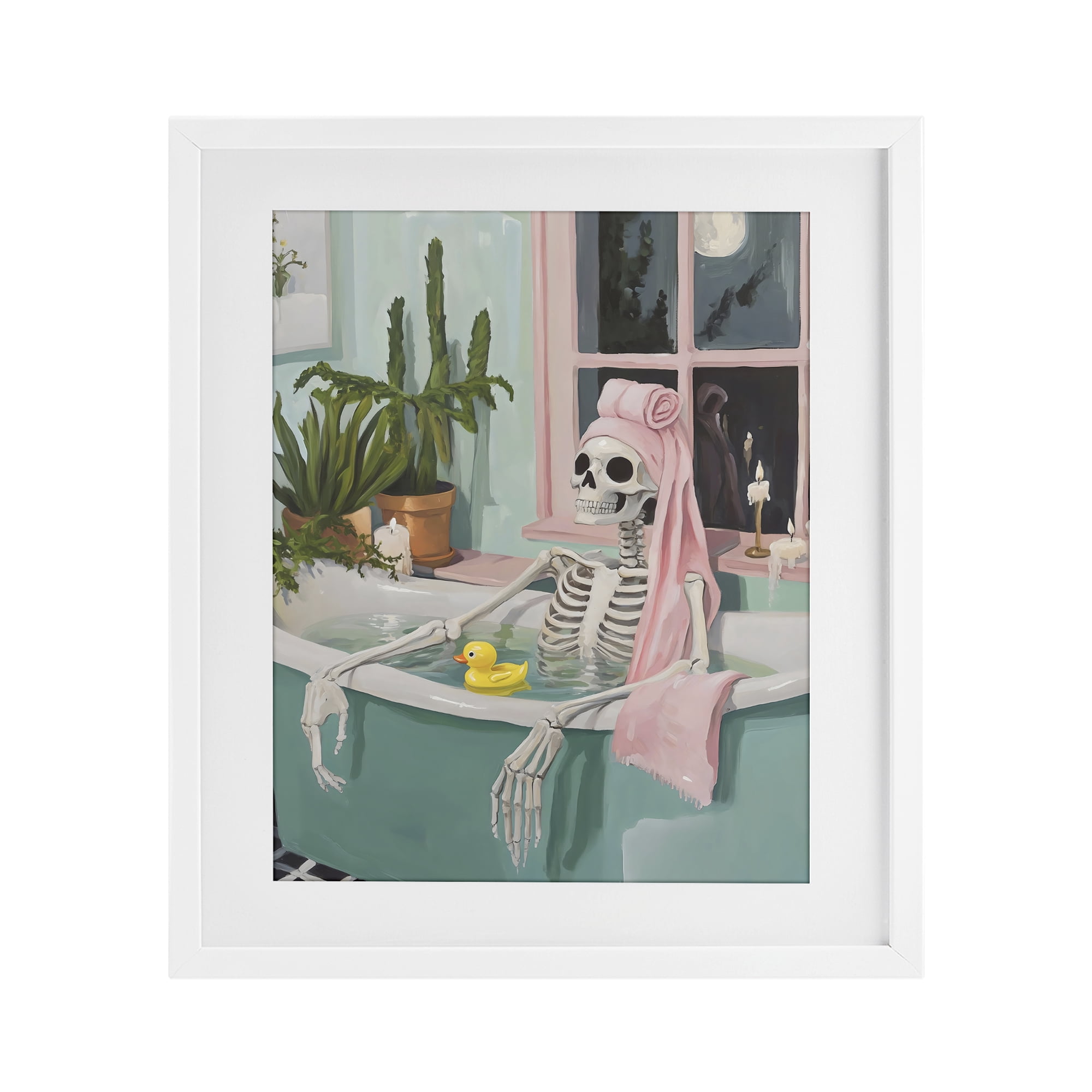 Stupell Industries Midnight Soak Skeleton White Framed Print Under Glass, design by The Prints Vibe
