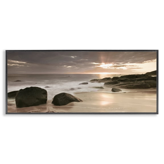 Stupell Industries Midnight Sunset on Beach Black Framed Giclee Art design by Assaf Frank, 10 x 24