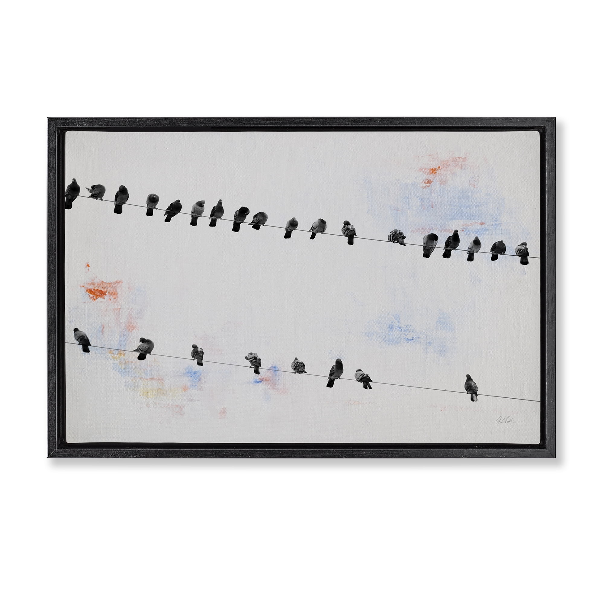 Stupell Industries Migrating Birds on Wire Animals Painting Black Floater Framed Canvas Art Print Wall Art, 31 x 21