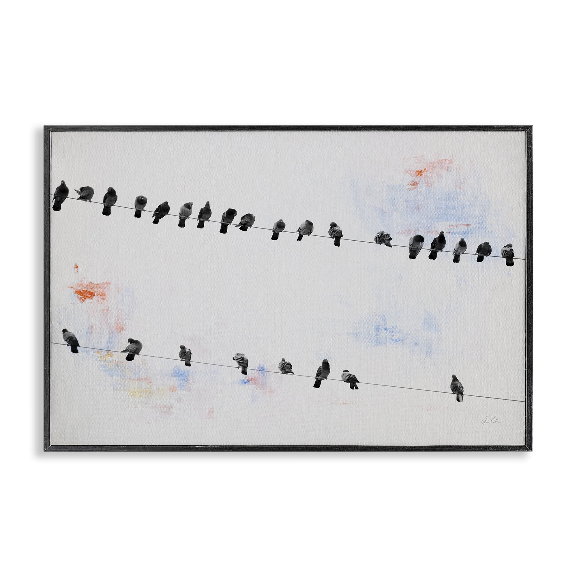 Stupell Industries Migrating Birds on Wire Animals Painting Black Framed Art Print Wall Art, 30 x 20