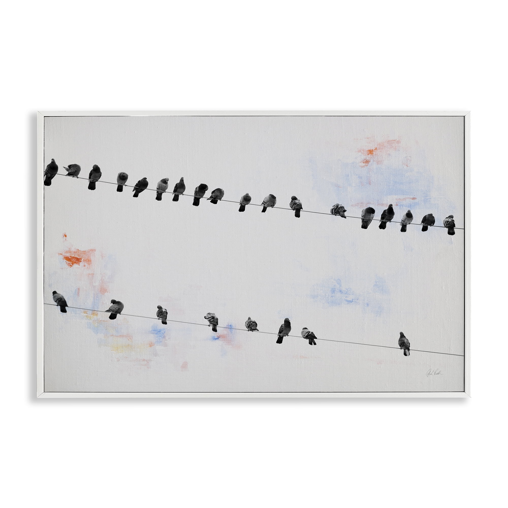 Stupell Industries Migrating Birds on Wire Animals Painting White Framed Art Print Wall Art, 24 x 16