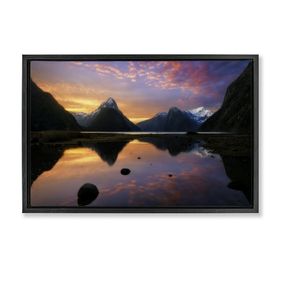 Stupell Industries Milford Sound Sunset Black Framed Floater Canvas Wall Art design by Lincoln Harrison, 21 x 31