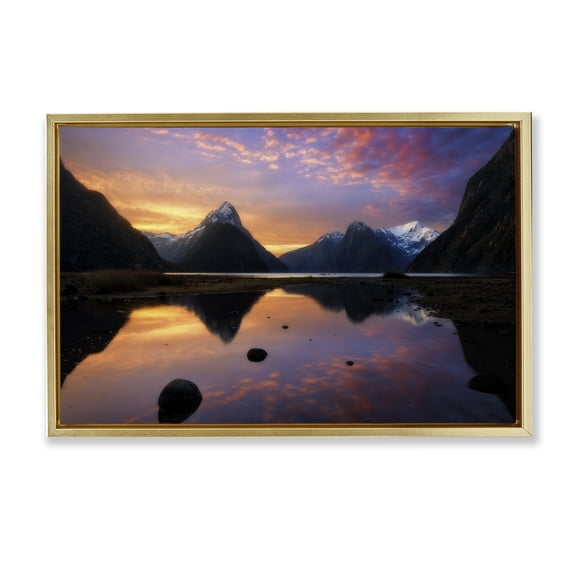 Stupell Industries Milford Sound Sunset Gold Framed Floater Canvas Wall Art design by Lincoln Harrison, 21 x 31
