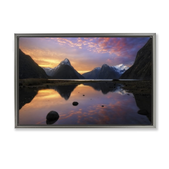 Stupell Industries Milford Sound Sunset Gray Framed Floater Canvas Wall Art design by Lincoln Harrison, 17 x 25