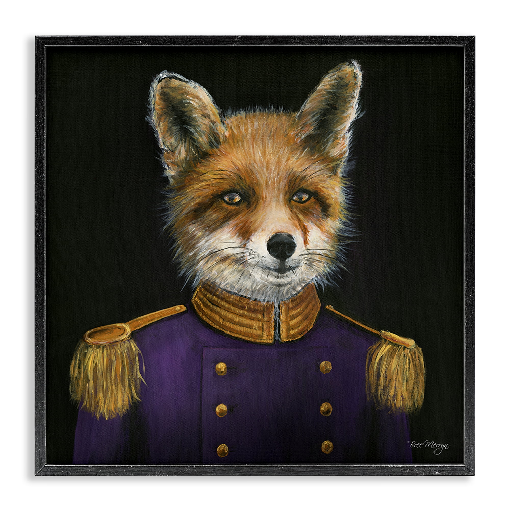 Stupell Industries Military Coat Fox Novelty & Humor Painting Black Framed Art Print Wall Art, 12 x 12