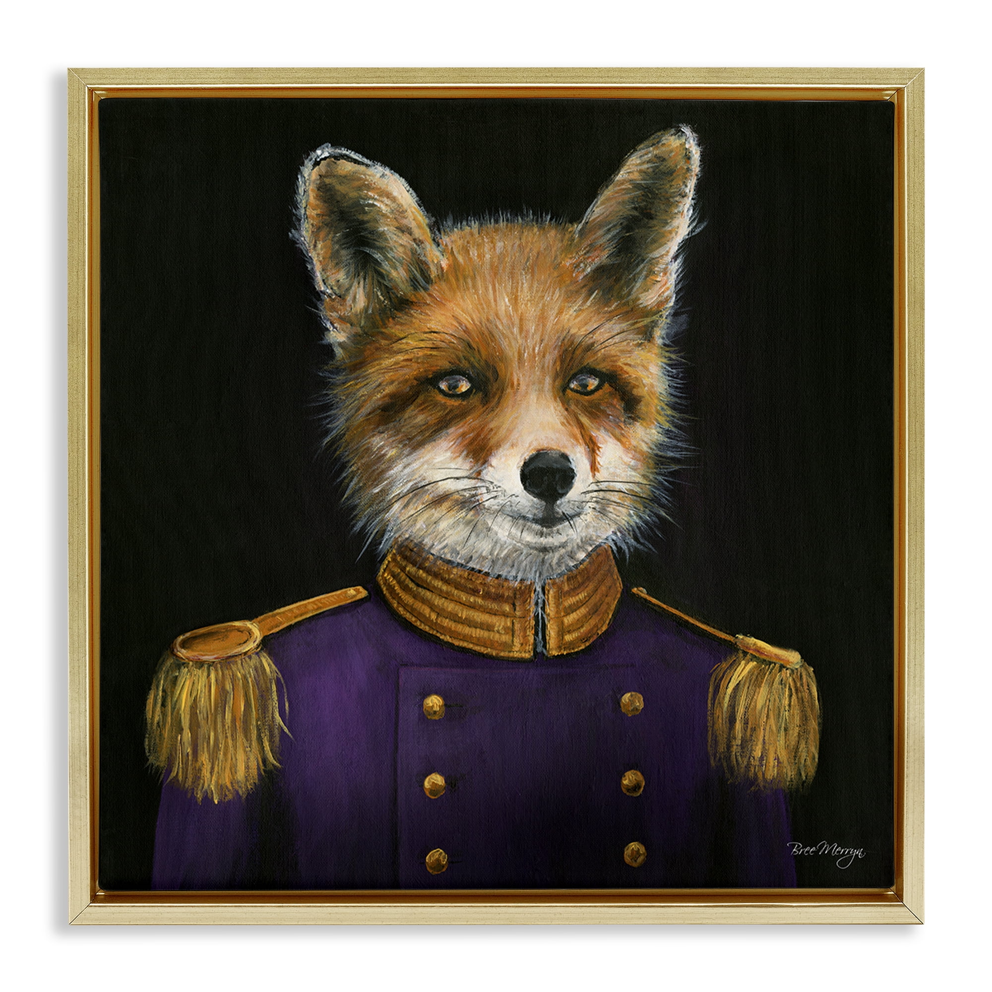 Stupell Industries Military Coat Fox Novelty & Humor Painting Gold Floater Framed Canvas Art Print Wall Art, 25 x 25