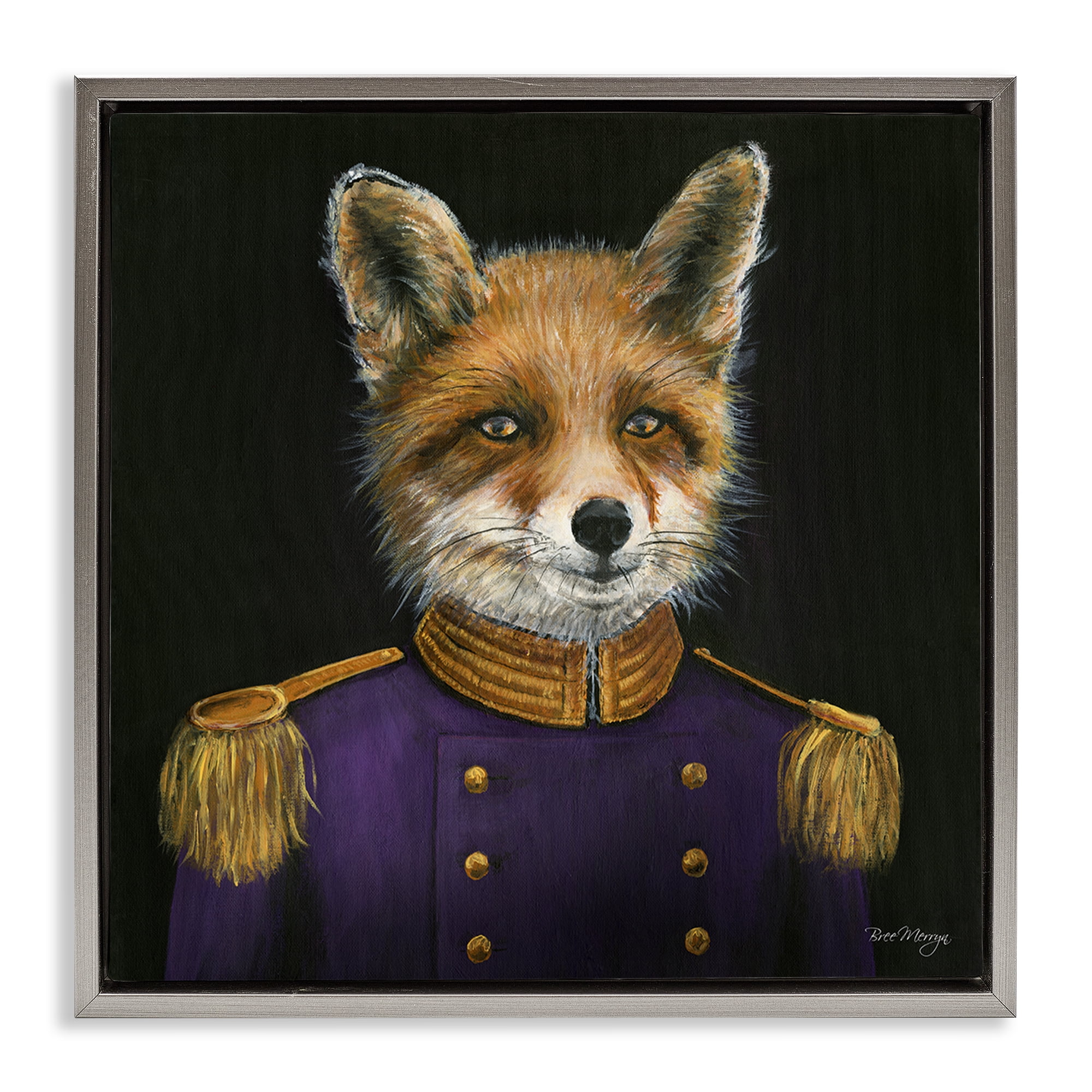 Stupell Industries Military Coat Fox Novelty & Humor Painting Gray Floater Framed Canvas Art Print Wall Art, 25 x 25