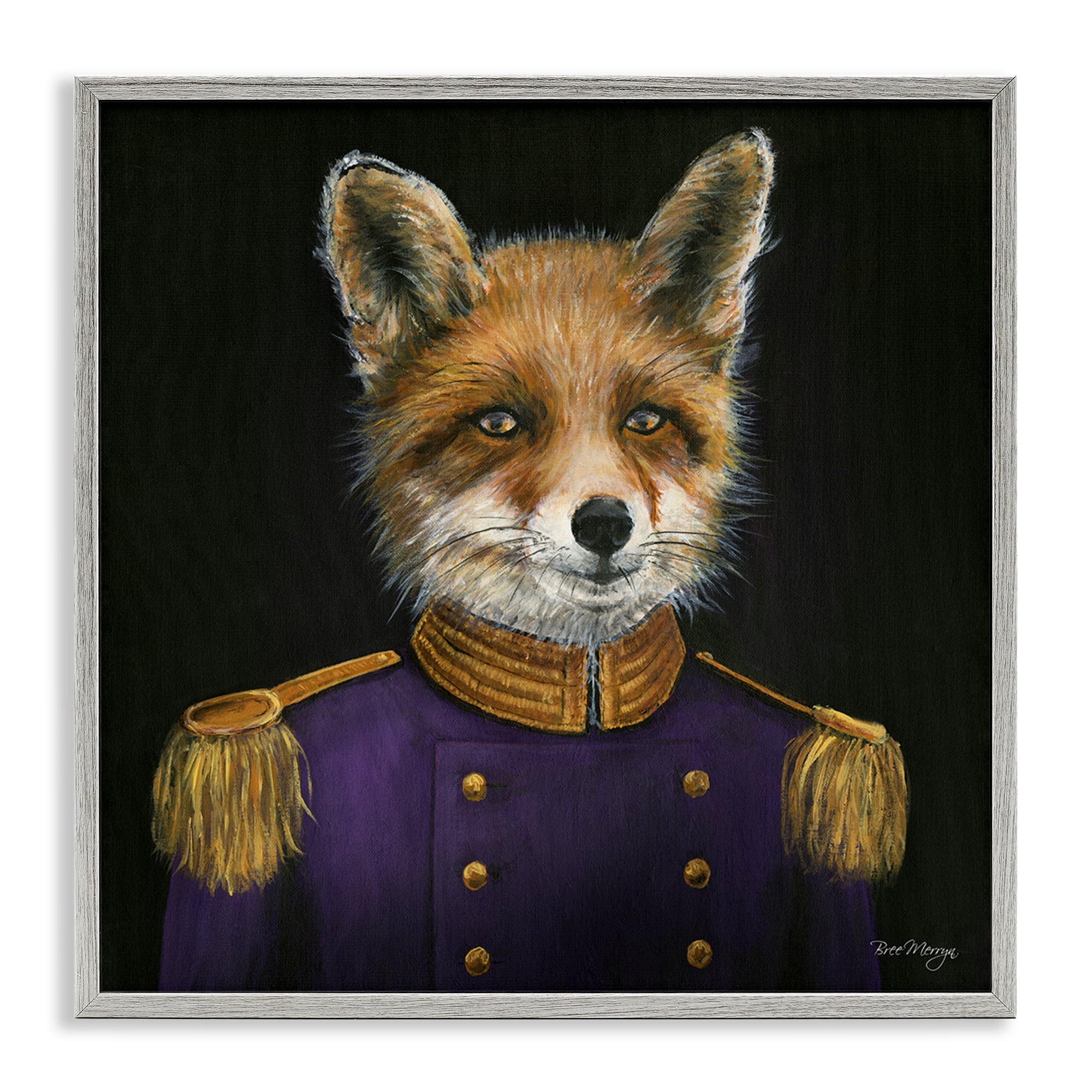 Stupell Industries Military Coat Fox Novelty & Humor Painting Gray Framed Art Print Wall Art, 12 x 12