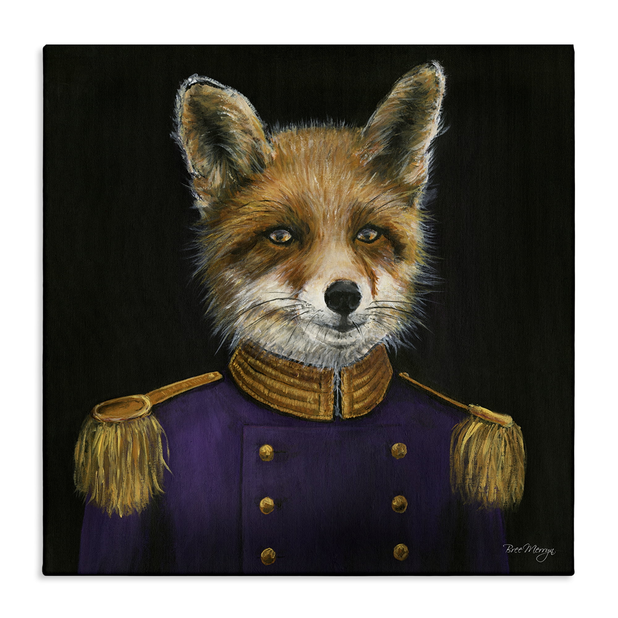 Stupell Industries Military Coat Fox Novelty & Humor Painting Wrapped Canvas Art Print Wall Art, 36 x 36