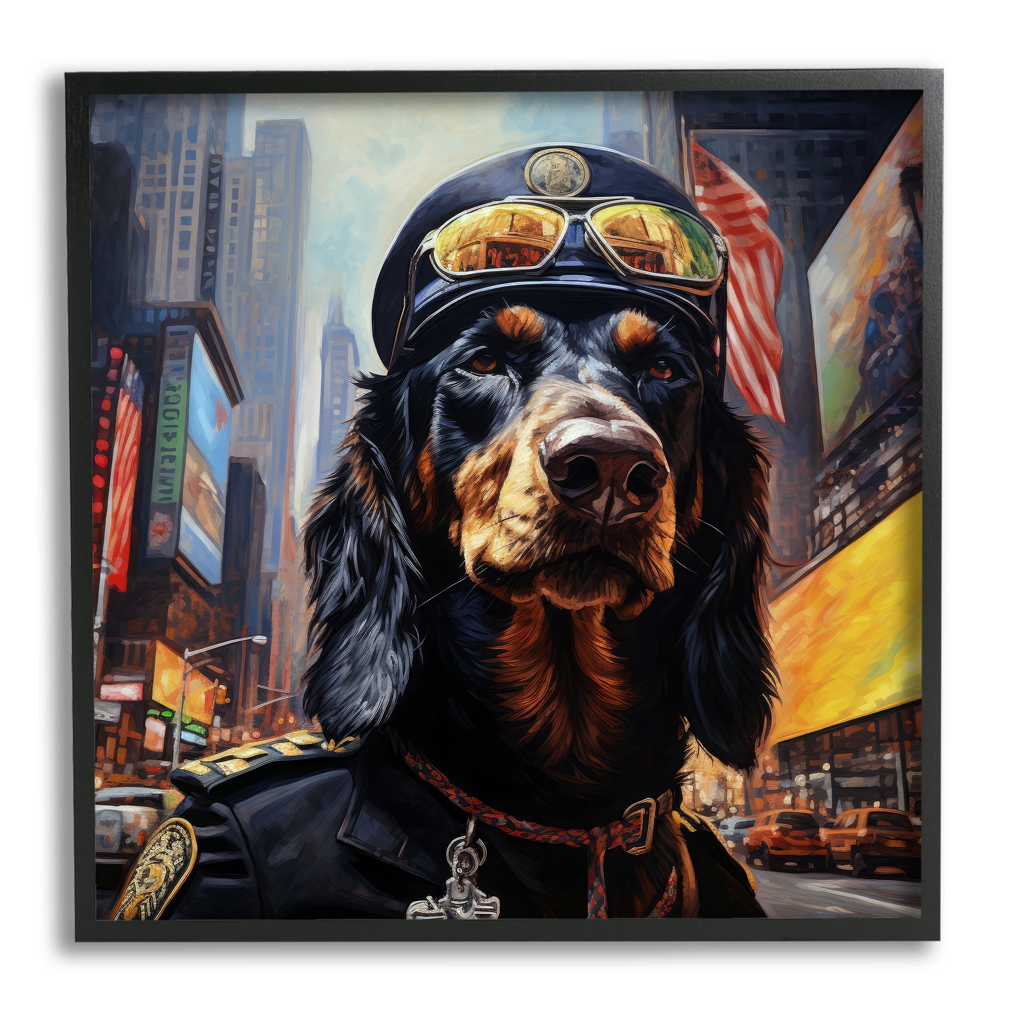 Stupell Industries Military Dog Portrait Animals & Insects Painting Black Framed Art Print Wall Art, 24 x 24