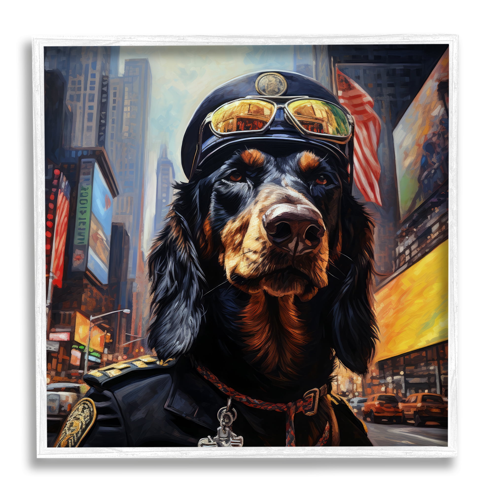 Stupell Industries Military Dog Portrait Animals & Insects Painting White Framed Art Print Wall Art, 17 x 17