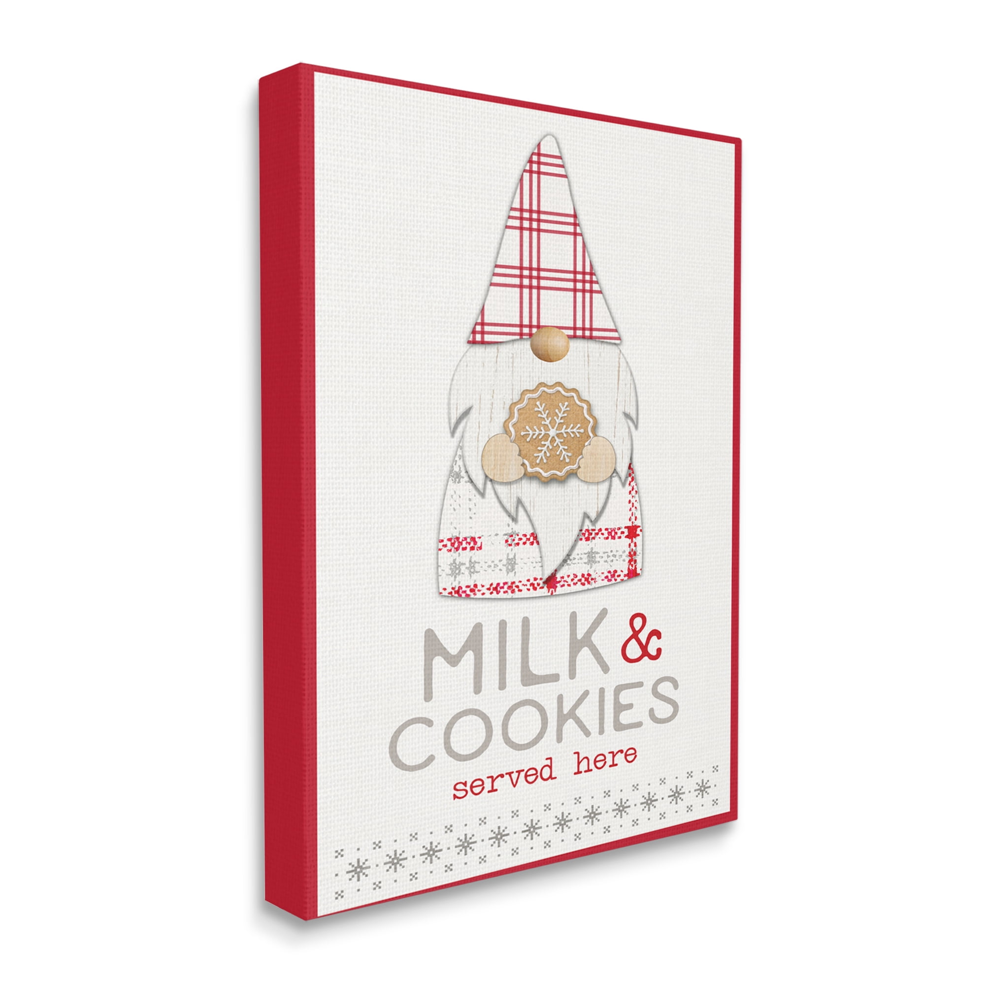 Stupell Industries Milk and Cookies Phrase Christmas Plaid Gnome Fairy Tales & Fantasy Painting Gallery Wrapped Canvas Art Print Wall Art, 16 x 20