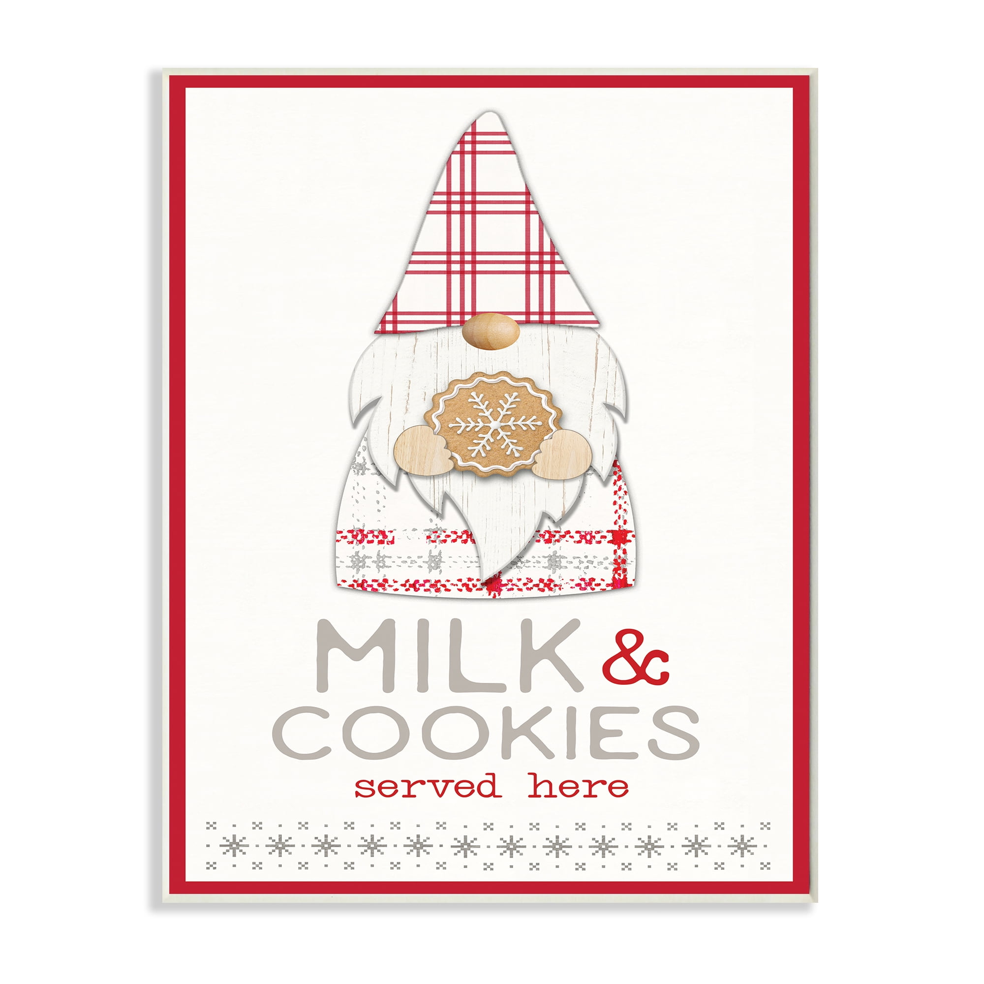 Stupell Industries Milk and Cookies Phrase Christmas Plaid Gnome Fairy Tales & Fantasy Painting Unframed Art Print Wall Art, 13 x 19