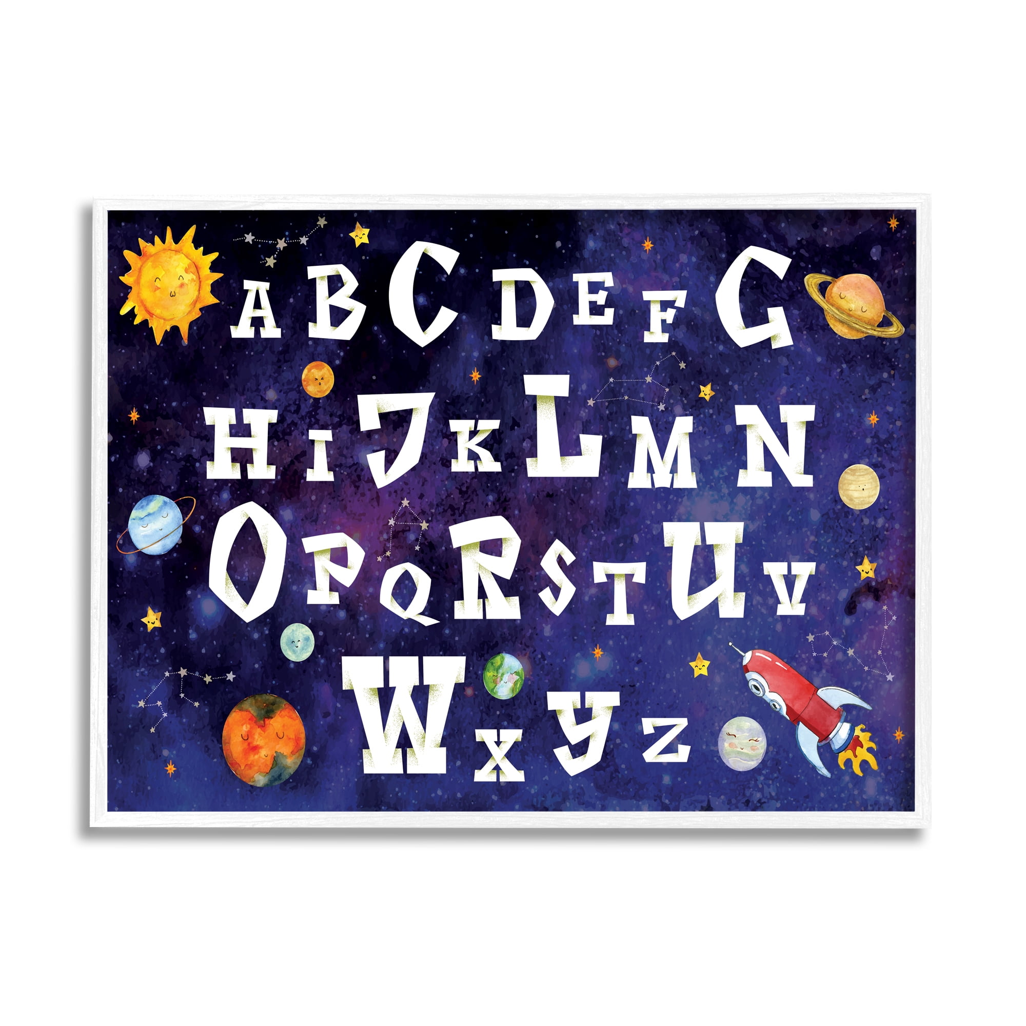Stupell Industries Milky way Galaxy Alphabet Letter Chart Rocketship Planets, 24 x 30, Designed by ND Art