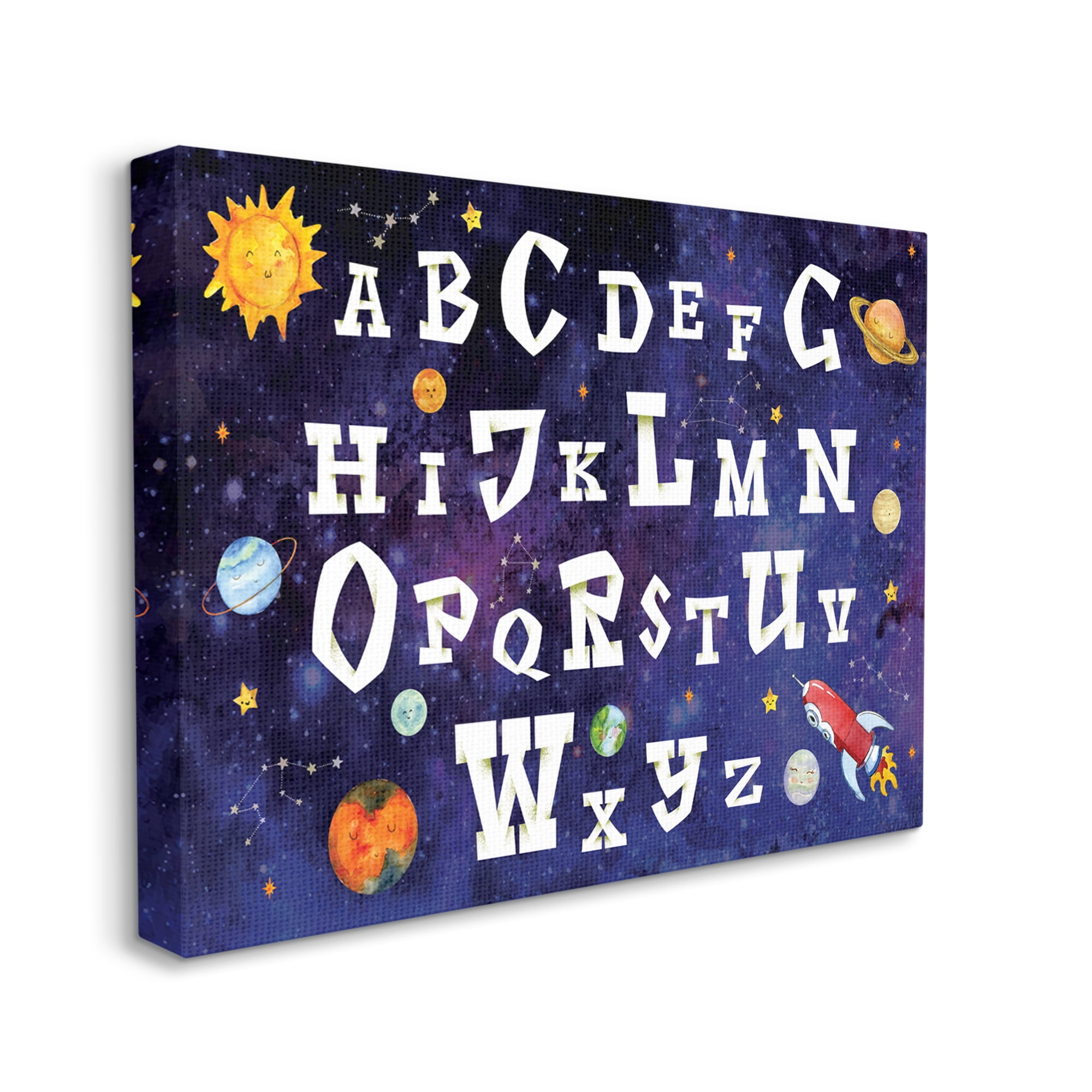 Stupell Industries Milky way Galaxy Alphabet Letter Chart Rocketship Planets, 24 x 30, Designed by ND Art