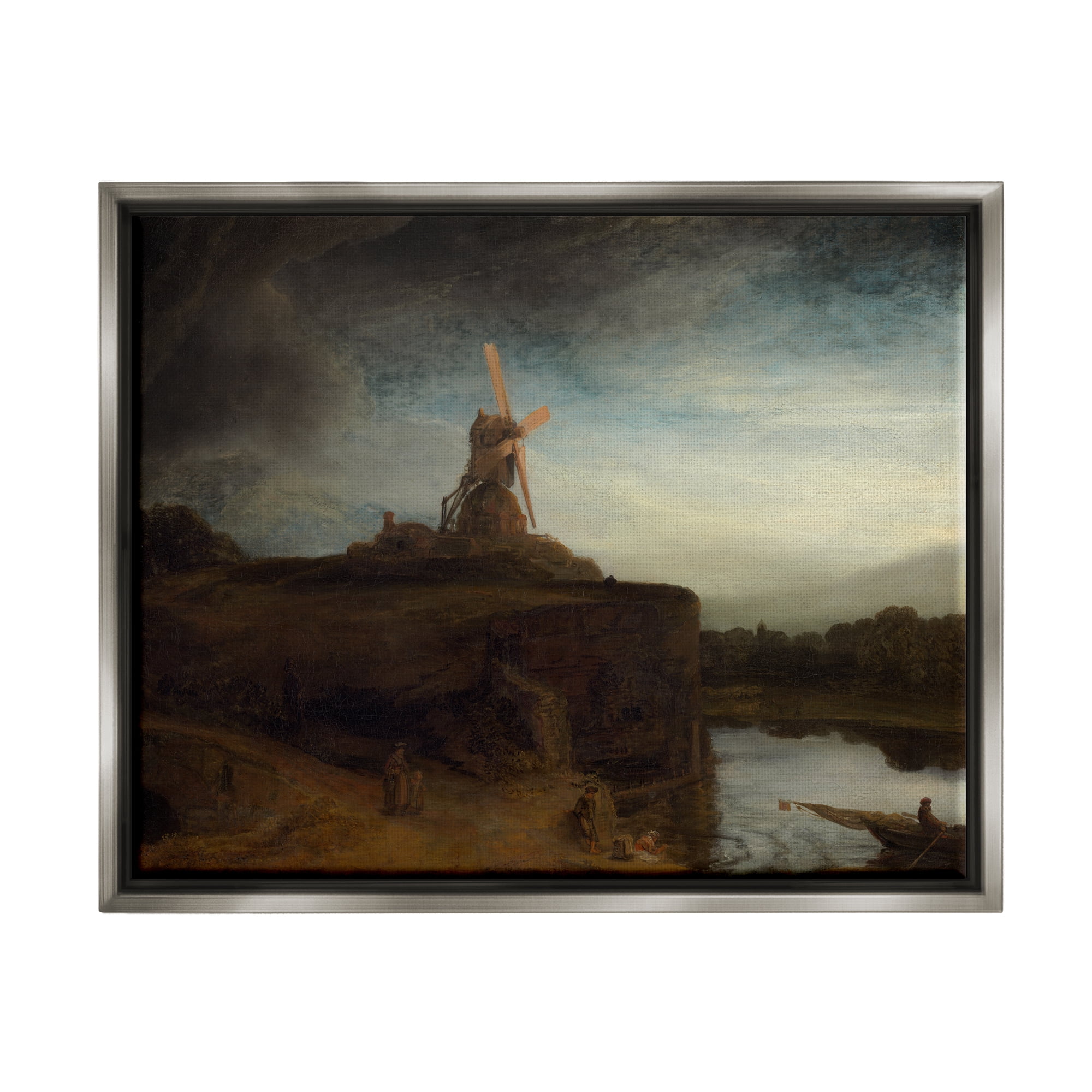 Stupell Industries The Mill Rembrandt van Rijn Classical Landscape Painting Painting Luster Gray Floating Framed Canvas Print Wall Art, Design by one1000paintings