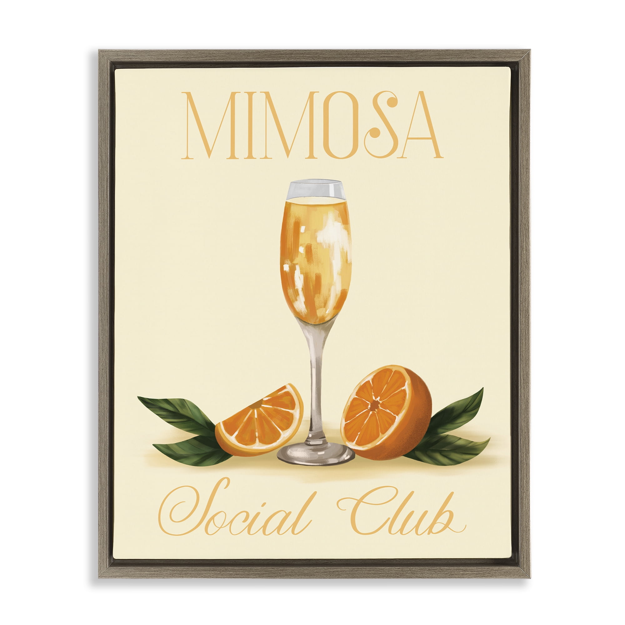 Stupell Industries Mimosa Social Club Food & Beverage Painting Brown Floater Framed Canvas Art Print Wall Art, 17 x 21