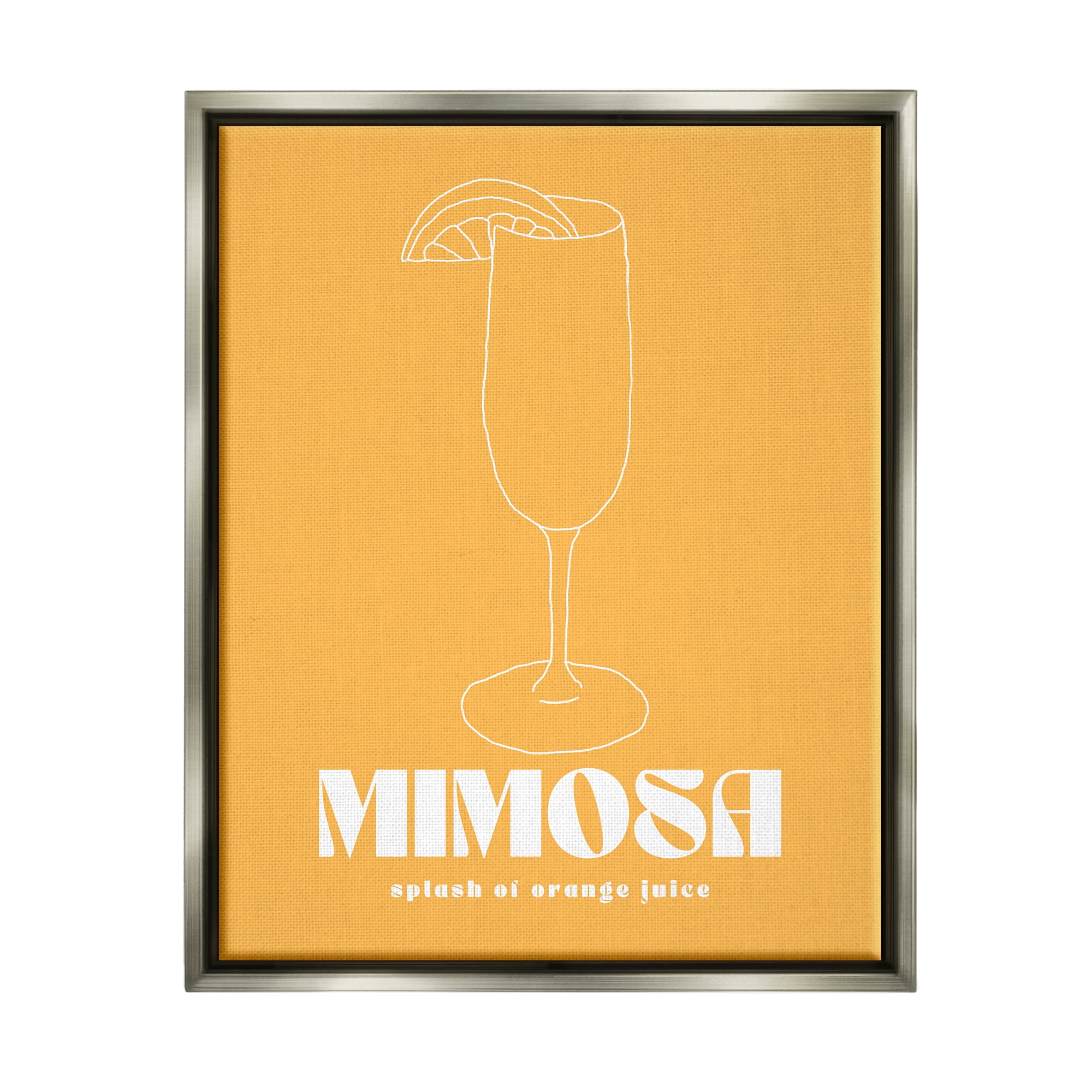 Stupell Industries Mimosa Splash of OJ Food & Beverage Painting Gray Floater Framed Canvas Art Print Wall Art, 25 x 31