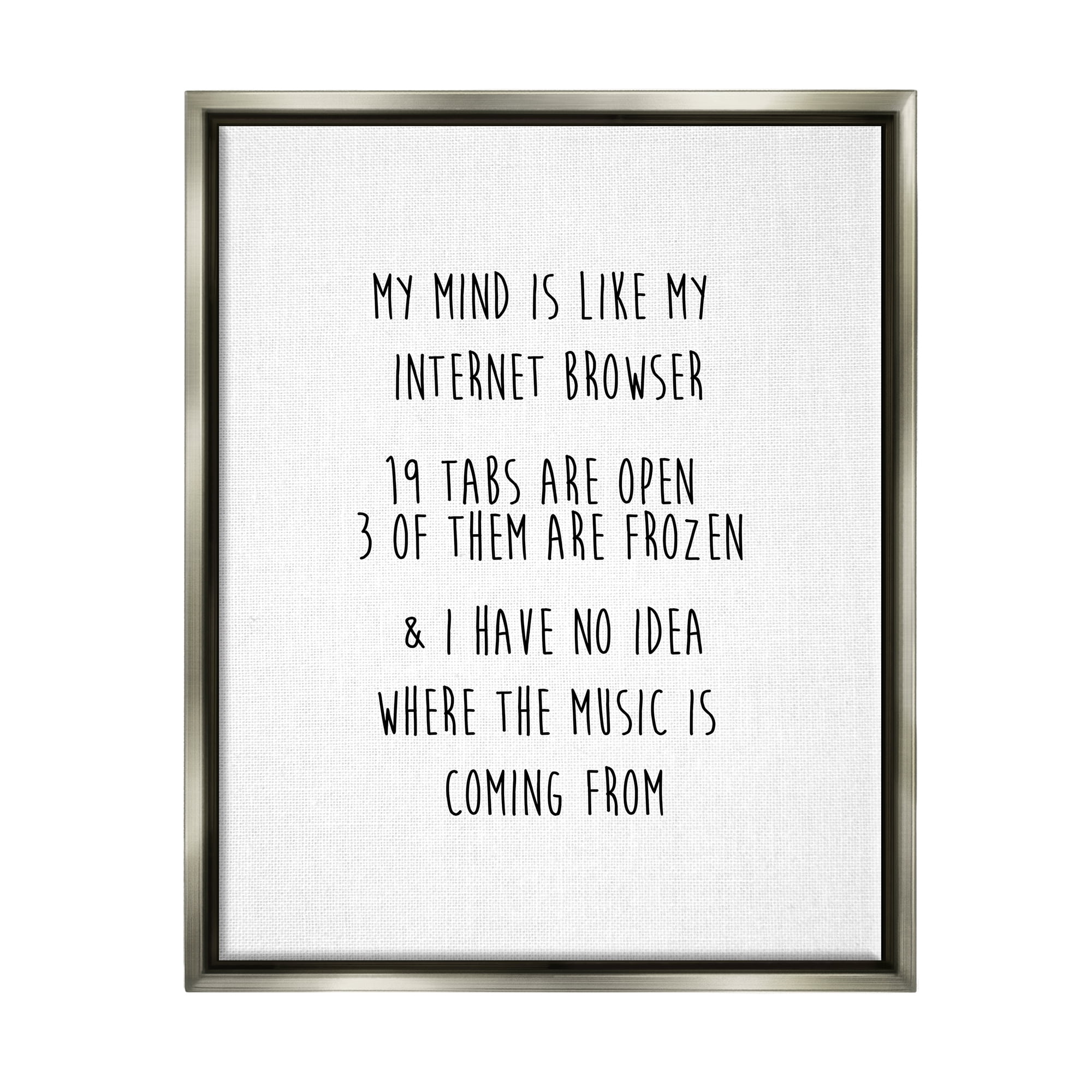 Stupell Industries Mind Like Internet Browser Funny Typography Painting Gray Floater Framed Art Print Wall Art