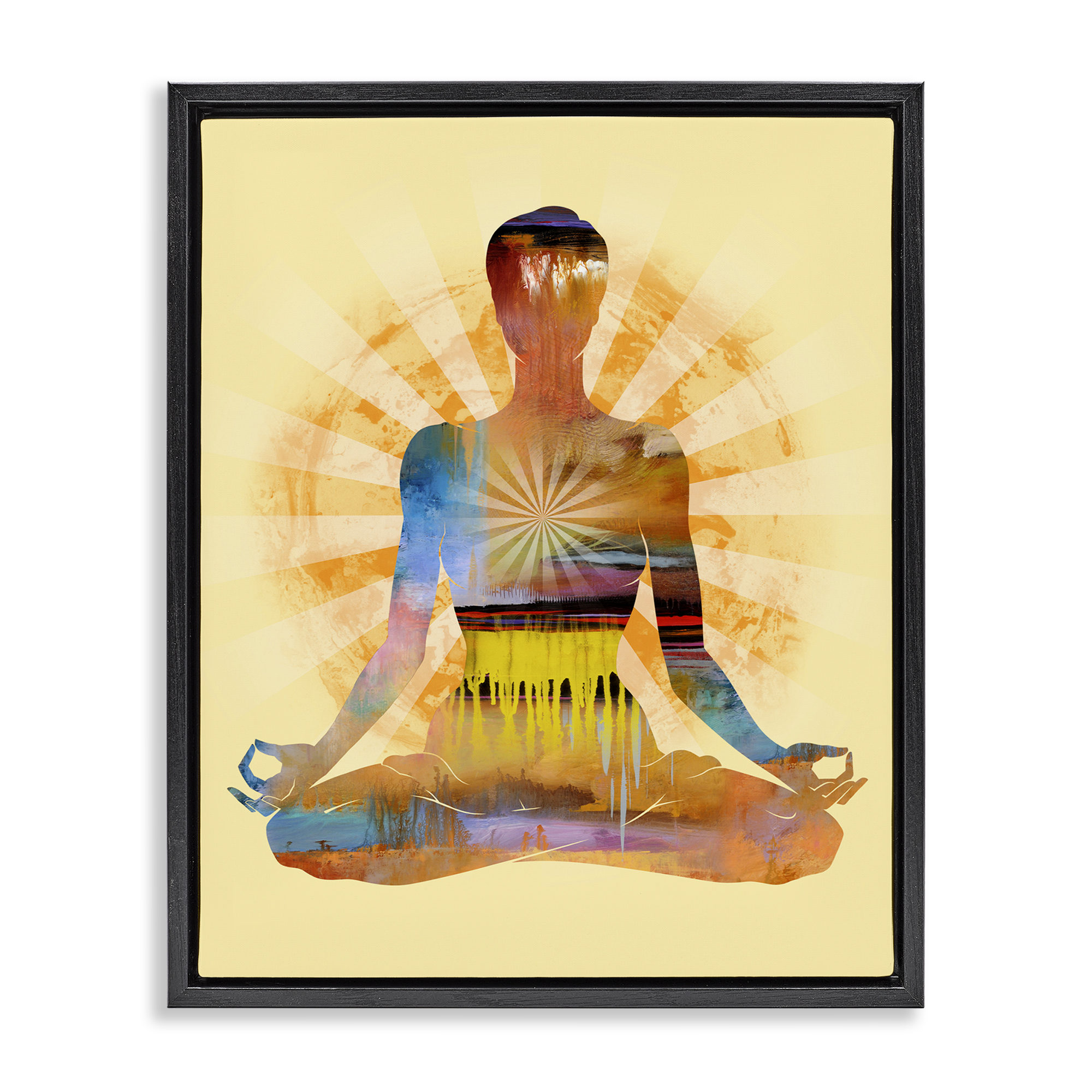 Stupell Industries Mindful Meditation Pose People Painting Black Floater Framed Canvas Art Print Wall Art, 25 x 31