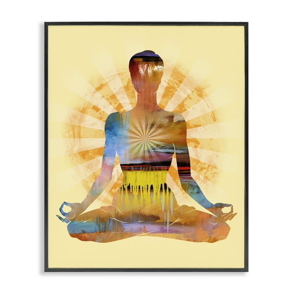 Stupell Industries Mindful Meditation Pose People Painting Black Framed Art Print Wall Art, 11 x 14
