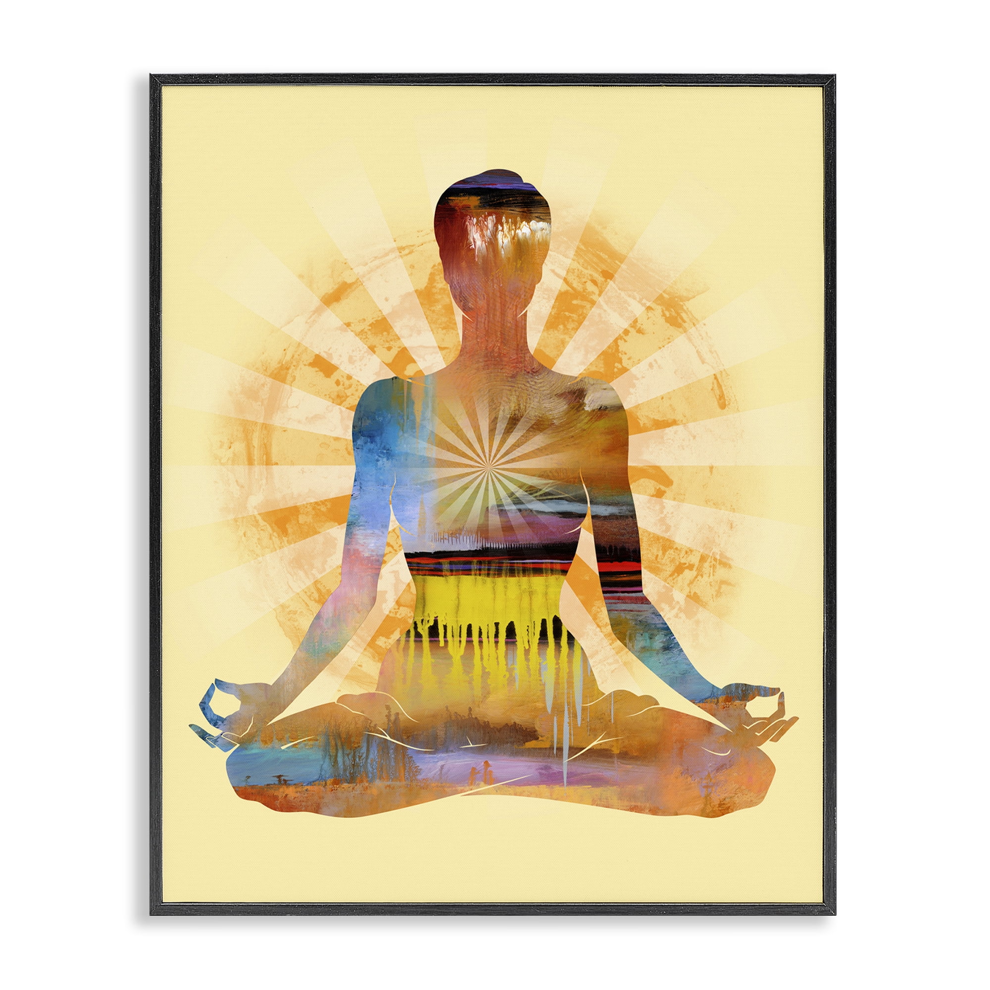 Stupell Industries Mindful Meditation Pose People Painting Black Framed Art Print Wall Art, 16 x 20