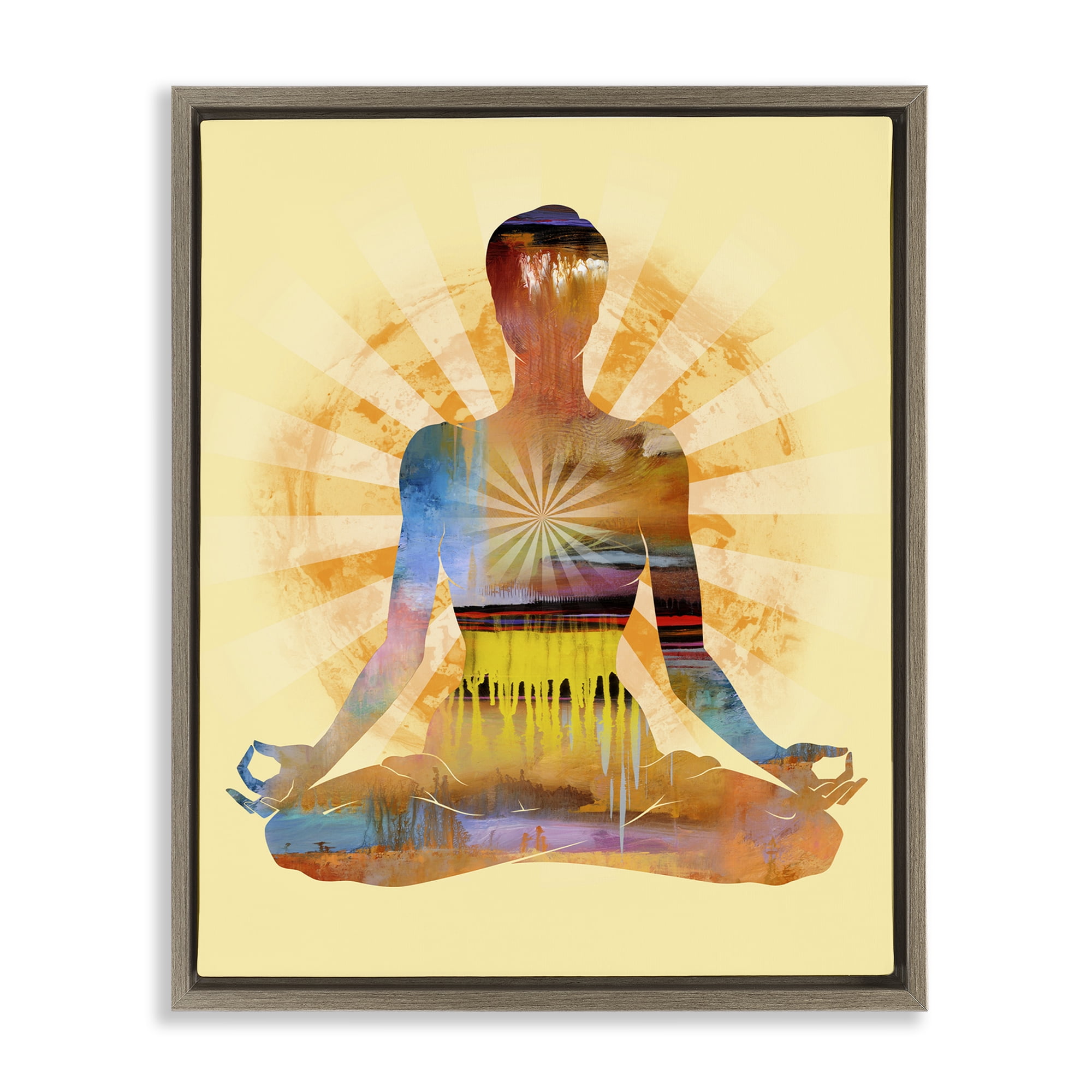 Stupell Industries Mindful Meditation Pose People Painting Brown Floater Framed Canvas Art Print Wall Art, 25 x 31