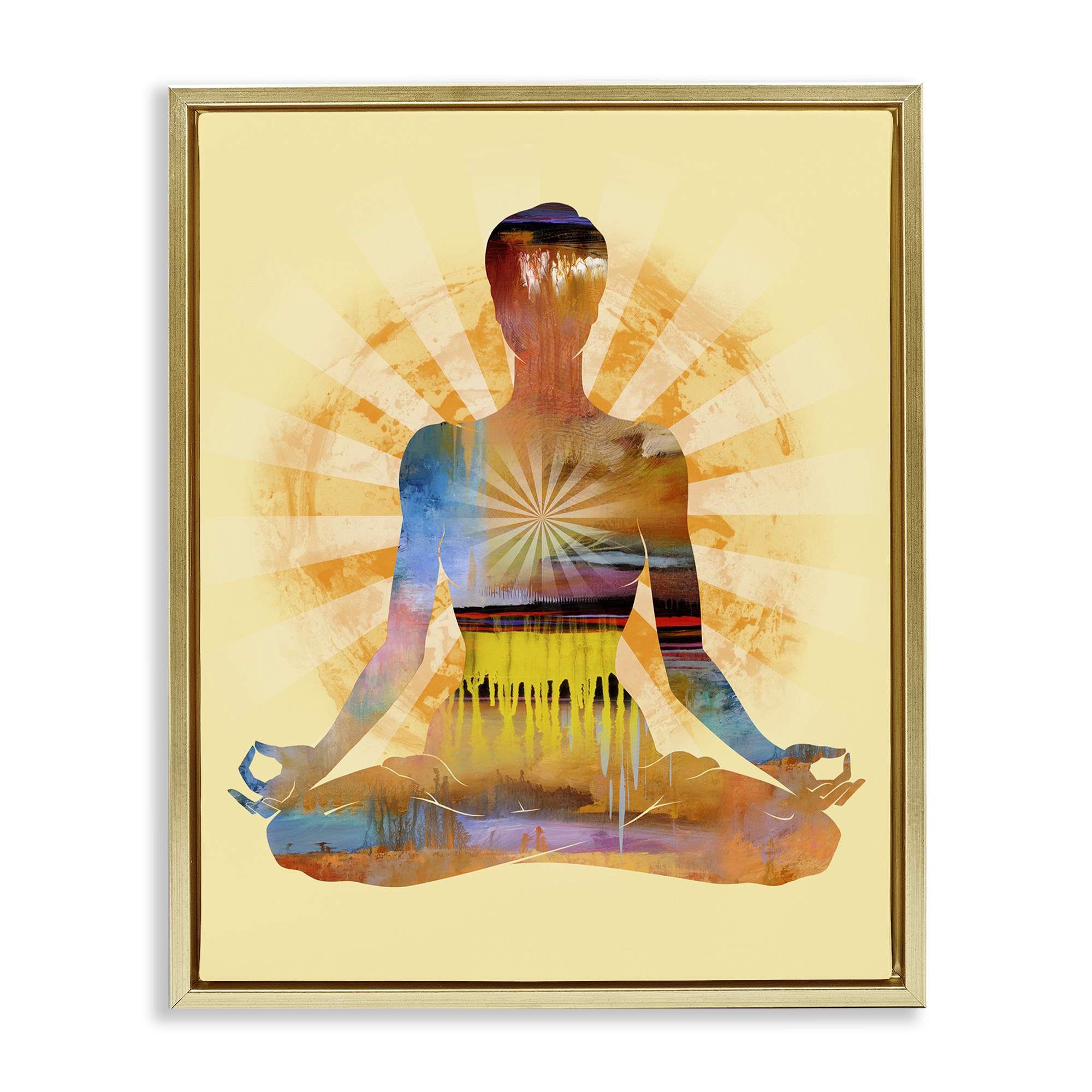 Stupell Industries Mindful Meditation Pose People Painting Gold Floater Framed Canvas Art Print Wall Art, 17 x 21