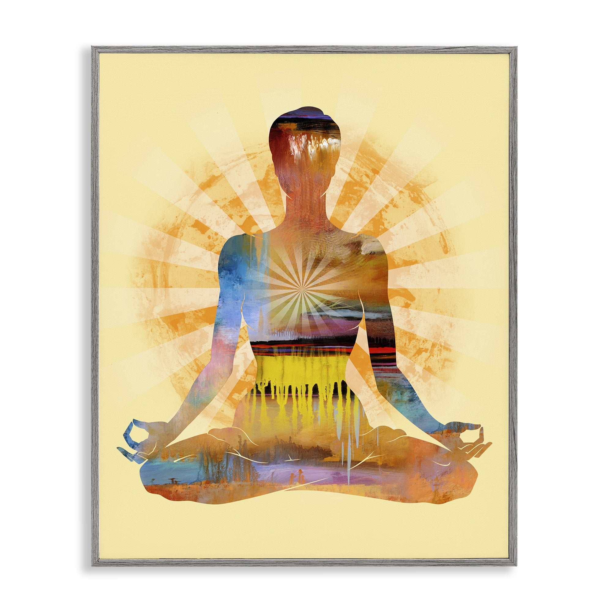 Stupell Industries Mindful Meditation Pose People Painting Gray Framed Art Print Wall Art, 24 x 30