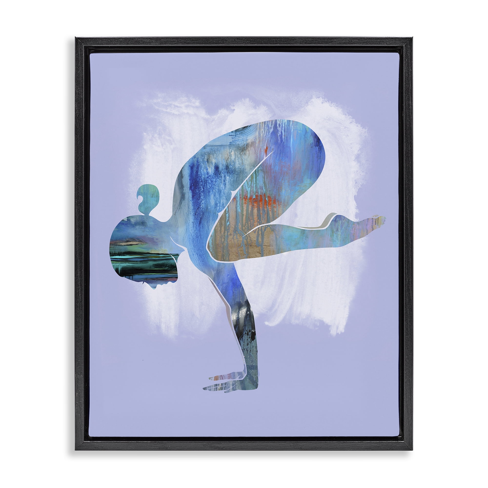 Stupell Industries Mindful Yoga Pose Sports Painting Black Floater Framed Canvas Art Print Wall Art, 25 x 31
