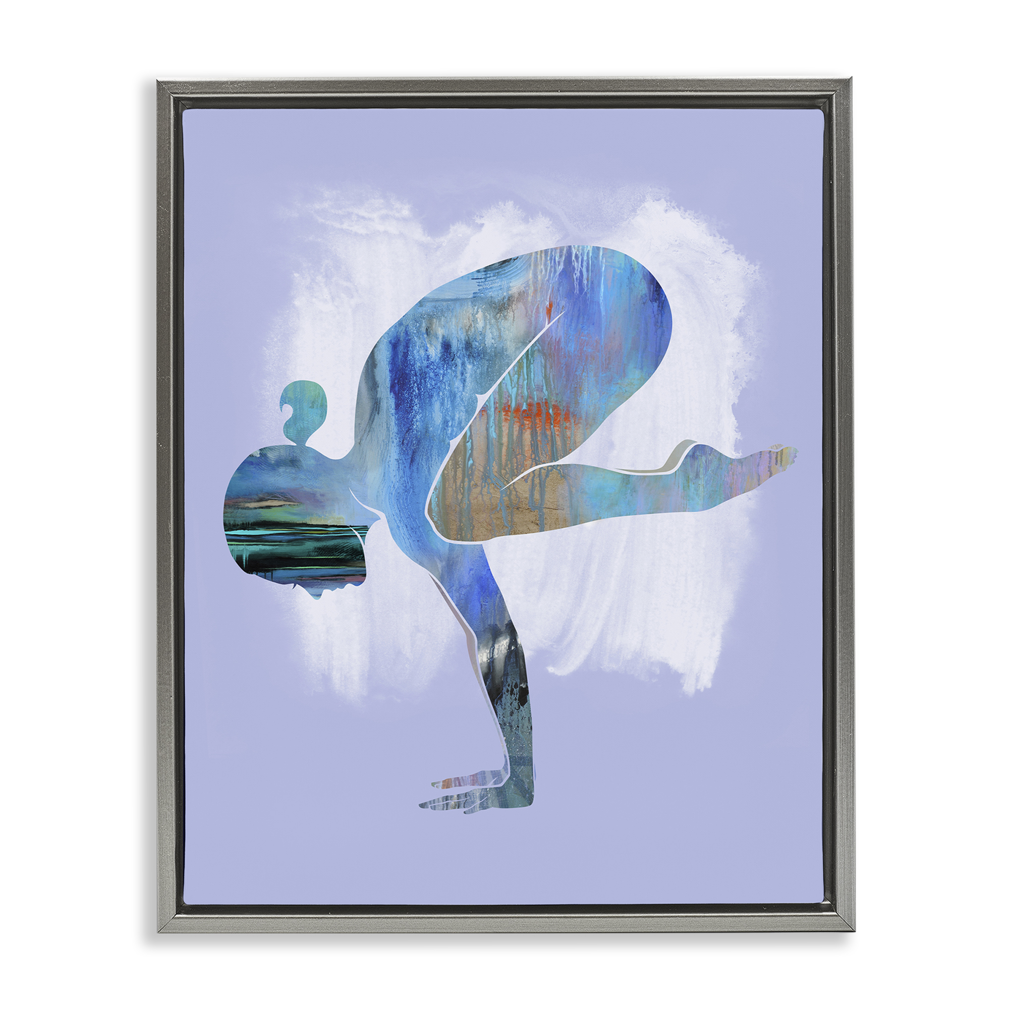 Stupell Industries Mindful Yoga Pose Sports Painting Gray Floater Framed Canvas Art Print Wall Art, 17 x 21