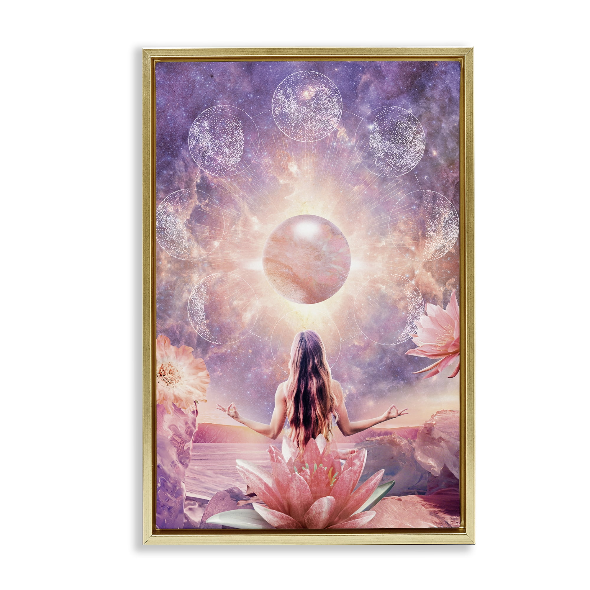 Stupell Industries Mindfulness & Moon Phases Astrology & Stars Painting Gold Floater Framed Canvas Art Print Wall Art, 17 x 25