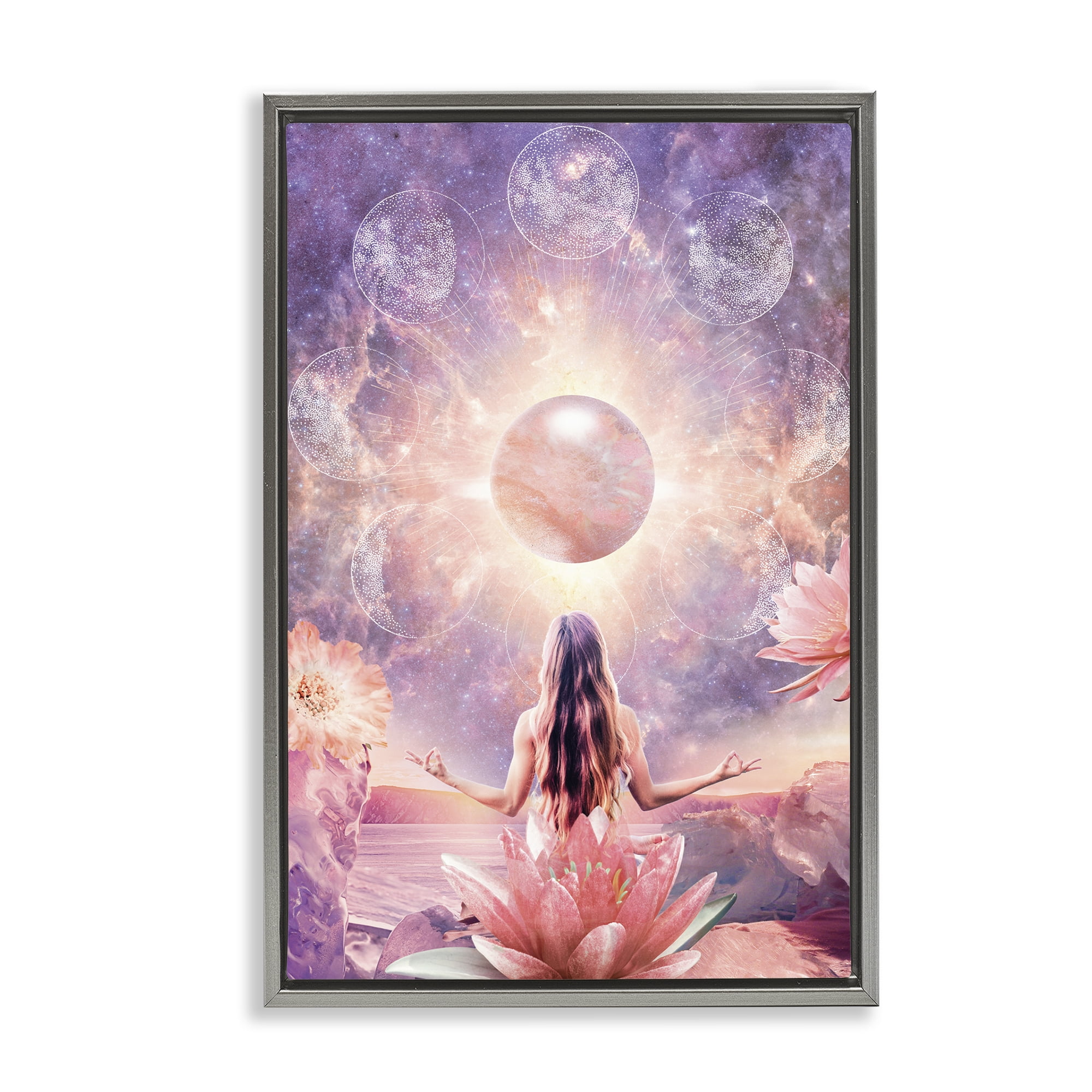 Stupell Industries Mindfulness & Moon Phases Astrology & Stars Painting Gray Floater Framed Canvas Art Print Wall Art, 17 x 25