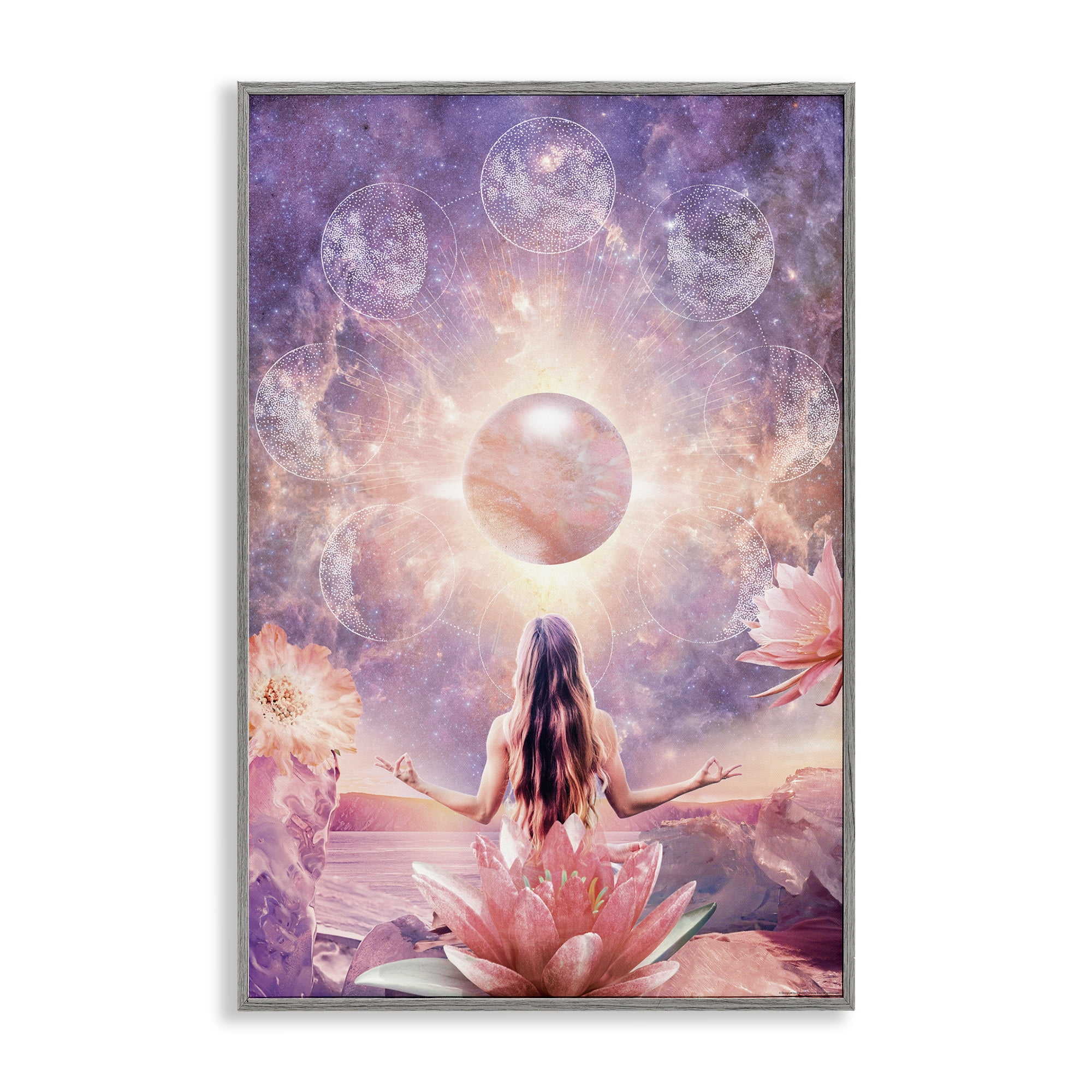 Stupell Industries Mindfulness & Moon Phases Astrology & Stars Painting Gray Framed Art Print Wall Art, 16 x 24