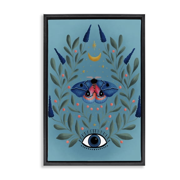 Stupell Industries Mindfulness Moth & Eye Spiritual Painting Black Floater Framed Canvas Art Print Wall Art, 17 x 25