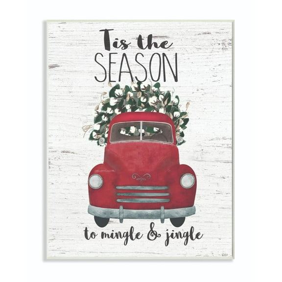Stupell Industries Mingle And Jingle Red Truck Christmas Holiday Word Design Wood Wall Art By Artist Jo Moulton