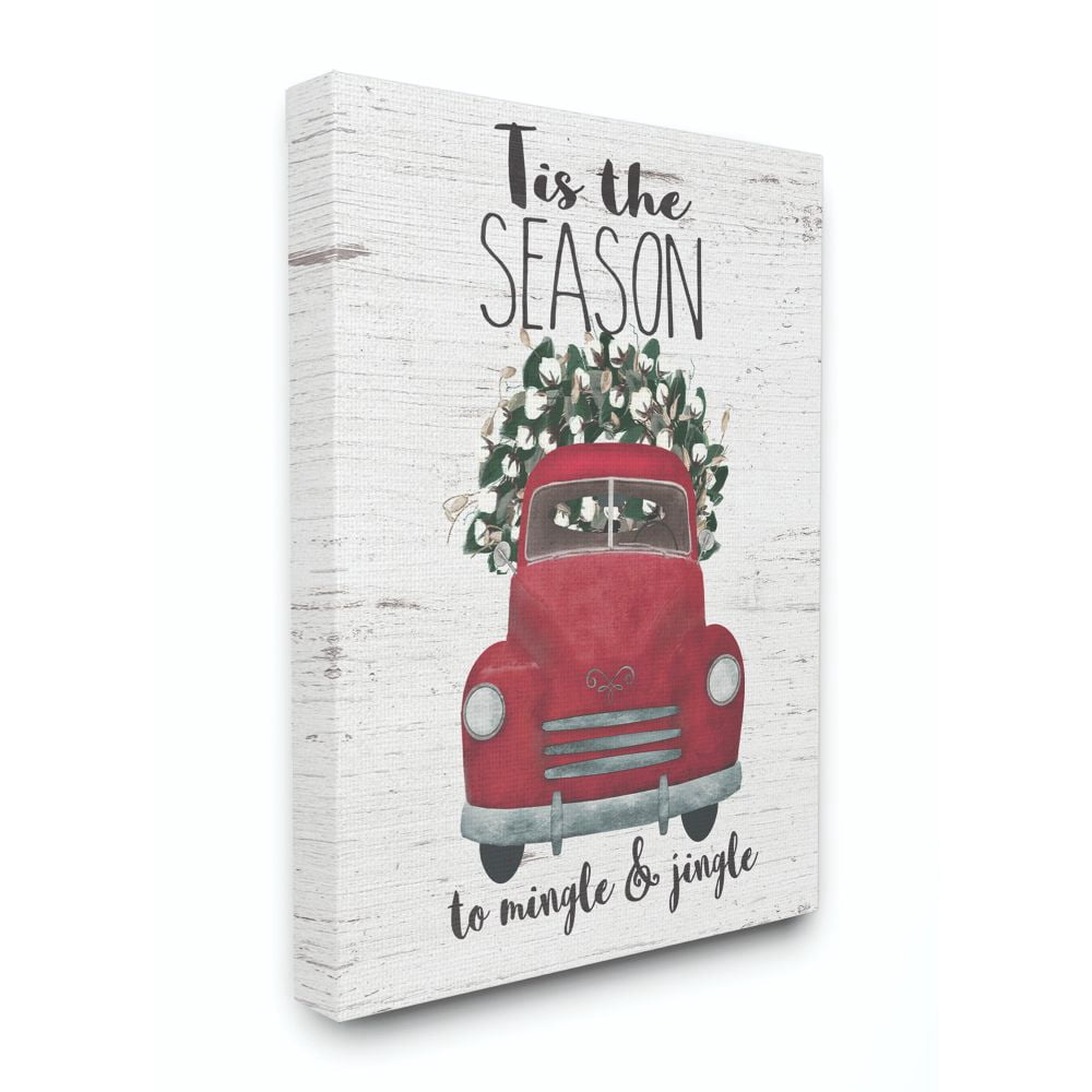 Stupell Industries Mingle And Jingle Red Truck Christmas Holiday Word DesignCanvas Wall Art By Artist Jo Moulton
