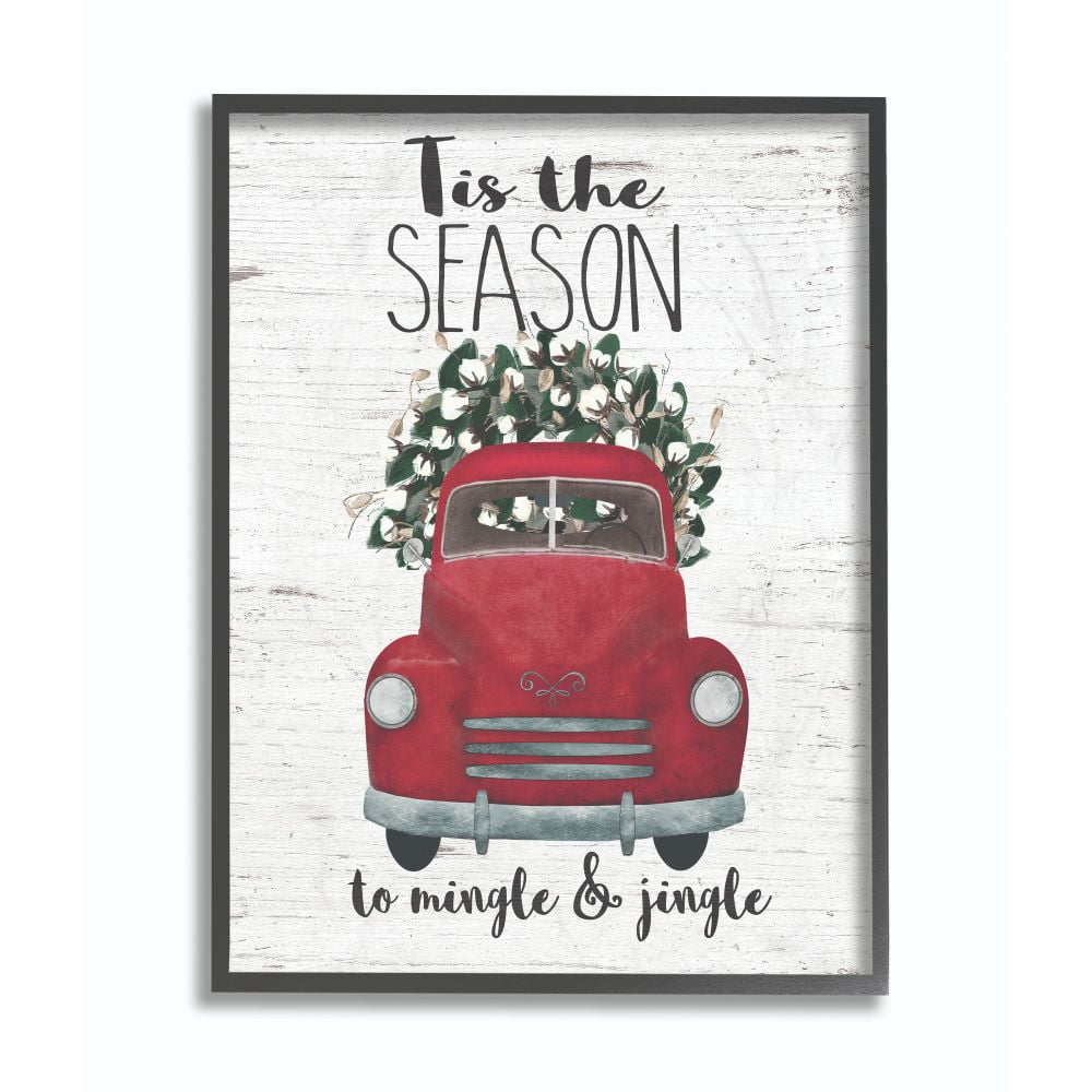 Stupell Industries Mingle And Jingle Red Truck Christmas Holiday Word DesignFramed Wall Art By Artist Jo Moulton