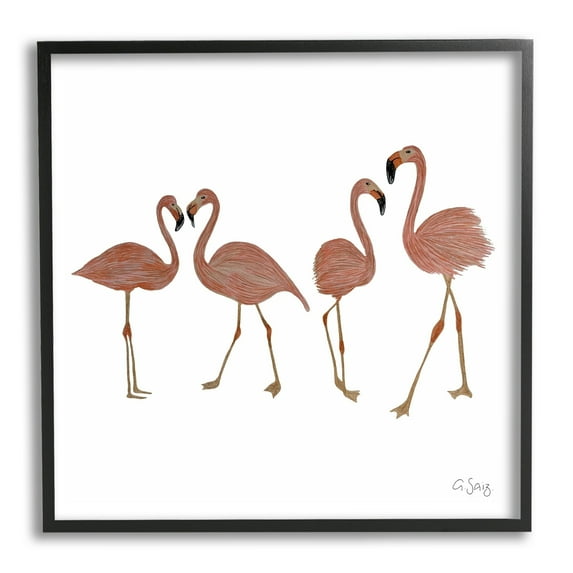 Stupell Industries Mingling Pink Flamingo Birds Animal Illustration Framed Wall Art, 12 x 12, Design by Ale Saiz Studio