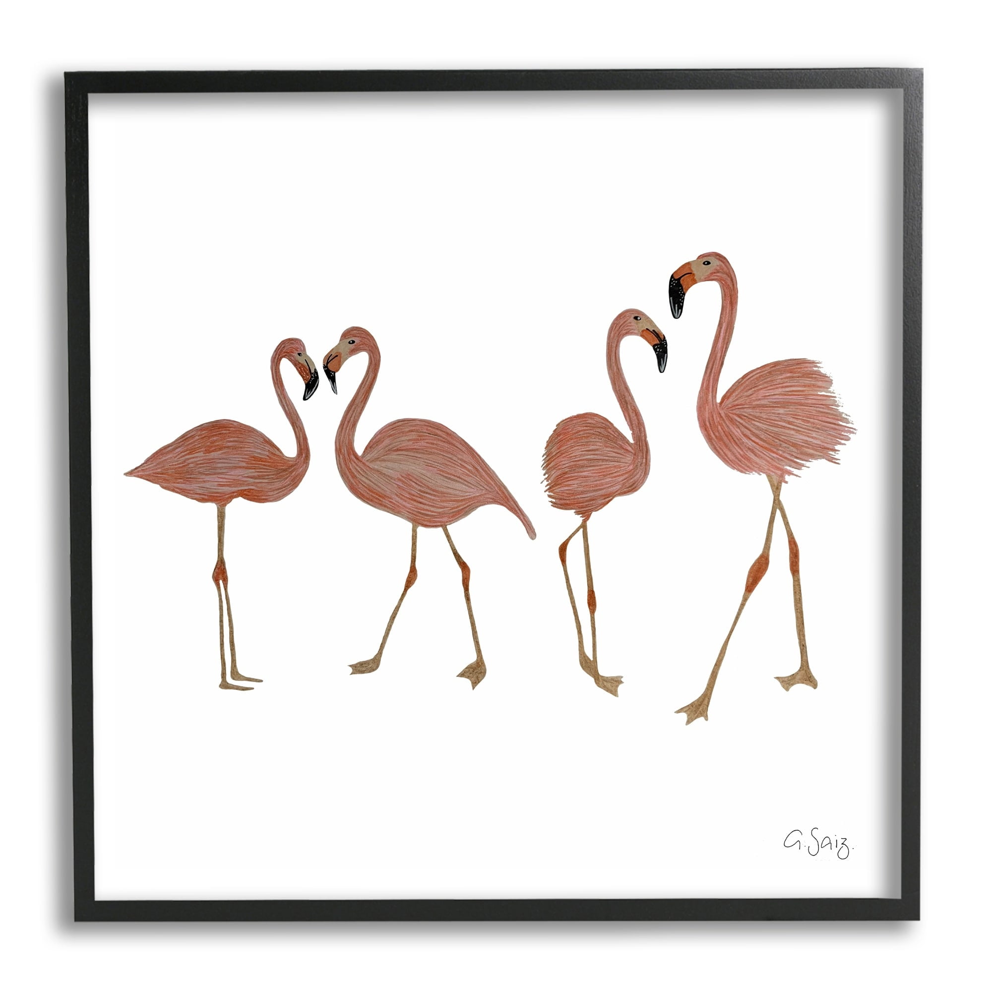 Stupell Industries Mingling Pink Flamingo Birds Animal Illustration Framed Wall Art, 17 x 30, Design by Ale Saiz Studio