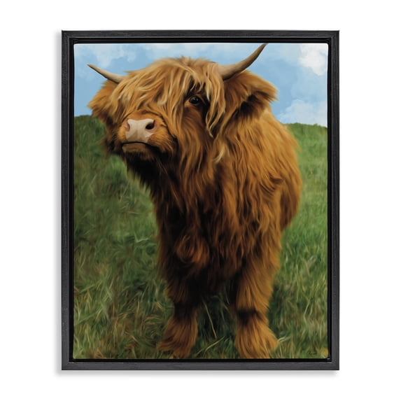 Stupell Industries Farmhouse Mini Highland Cow Calf Black Floating Frame Canvas Art, 17 x 21, by Renel Peters