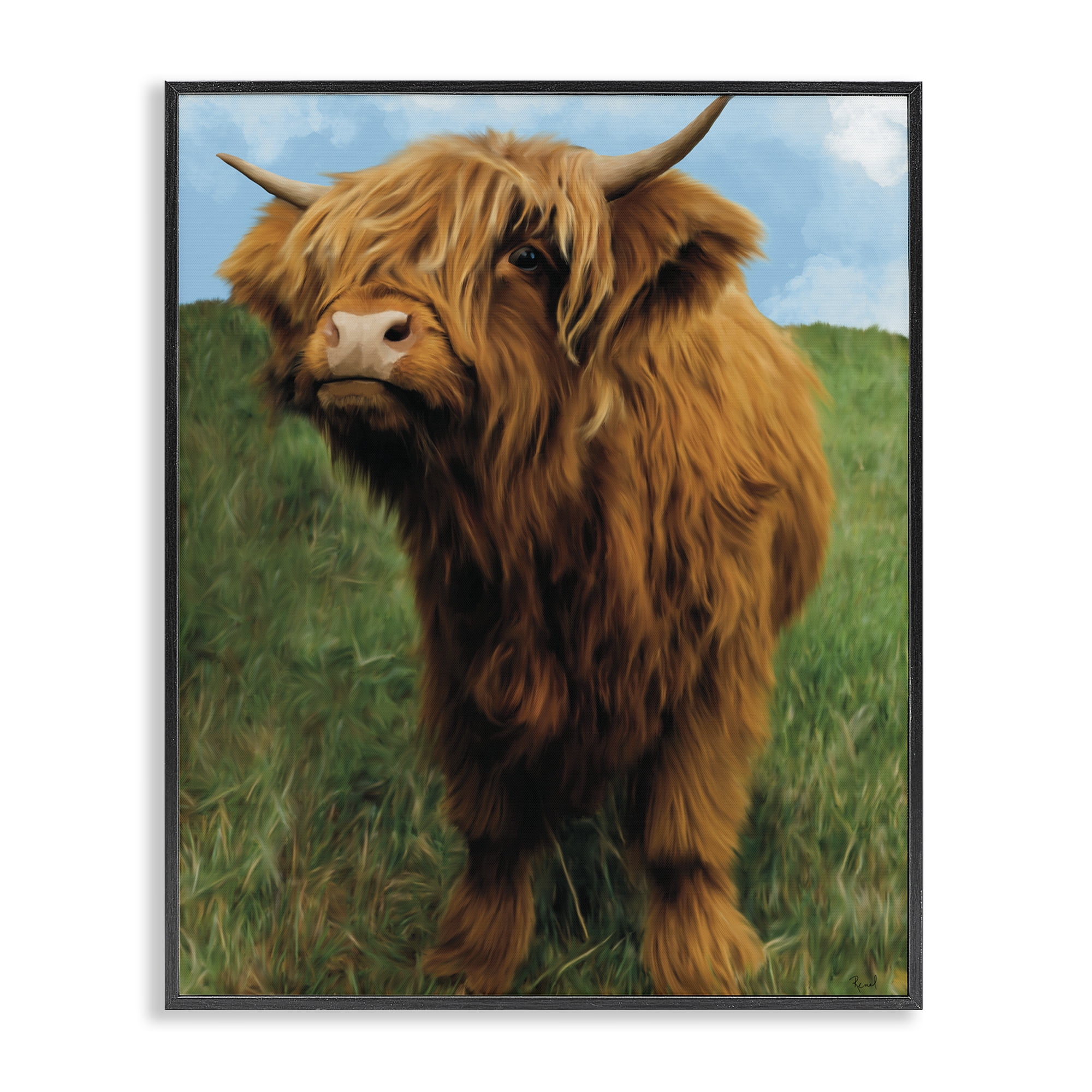 Stupell Industries Mini Highland Cow Calf Black Framed Giclee Art, design by Renel Peters