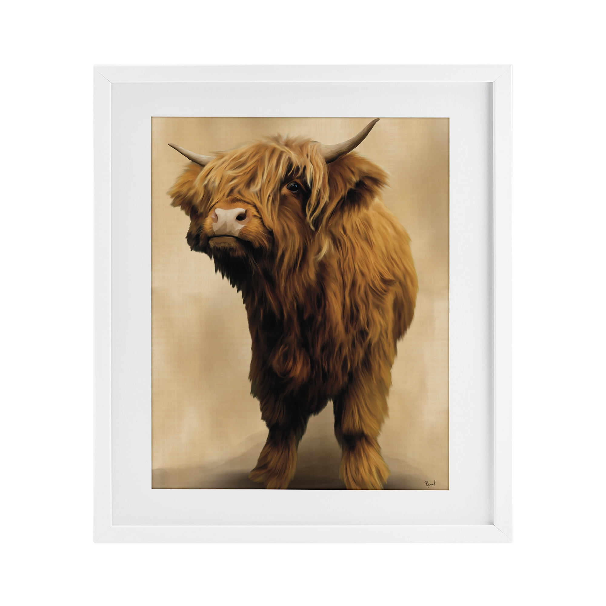 Stupell Industries Mini Highland Cow on Neutrals White Framed Print Under Glass, design by Renel Peters