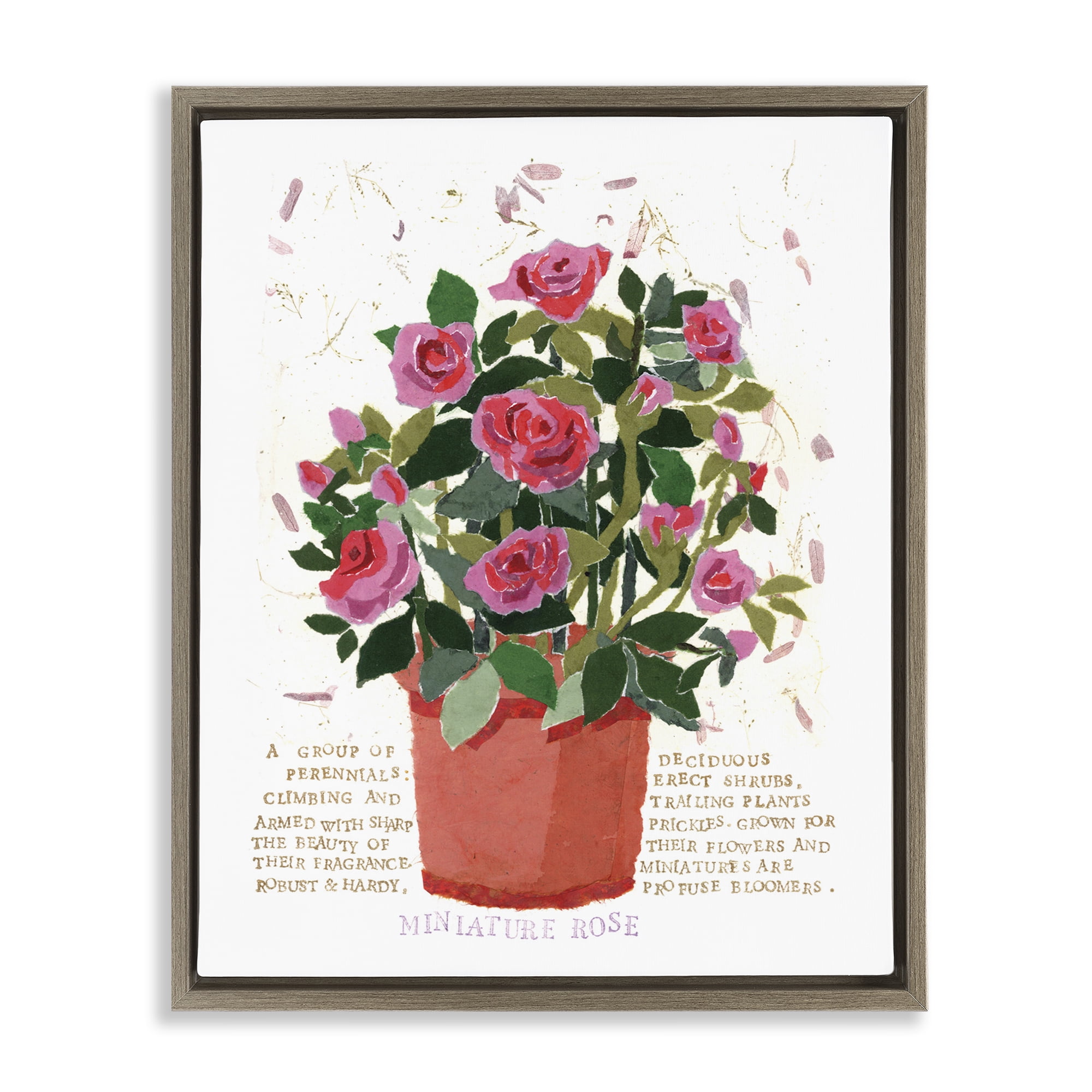 Stupell Industries Mini Roses Bouquet Botanical & Floral Painting Brown Floater Framed Art Print Wall Art, 17 x 21