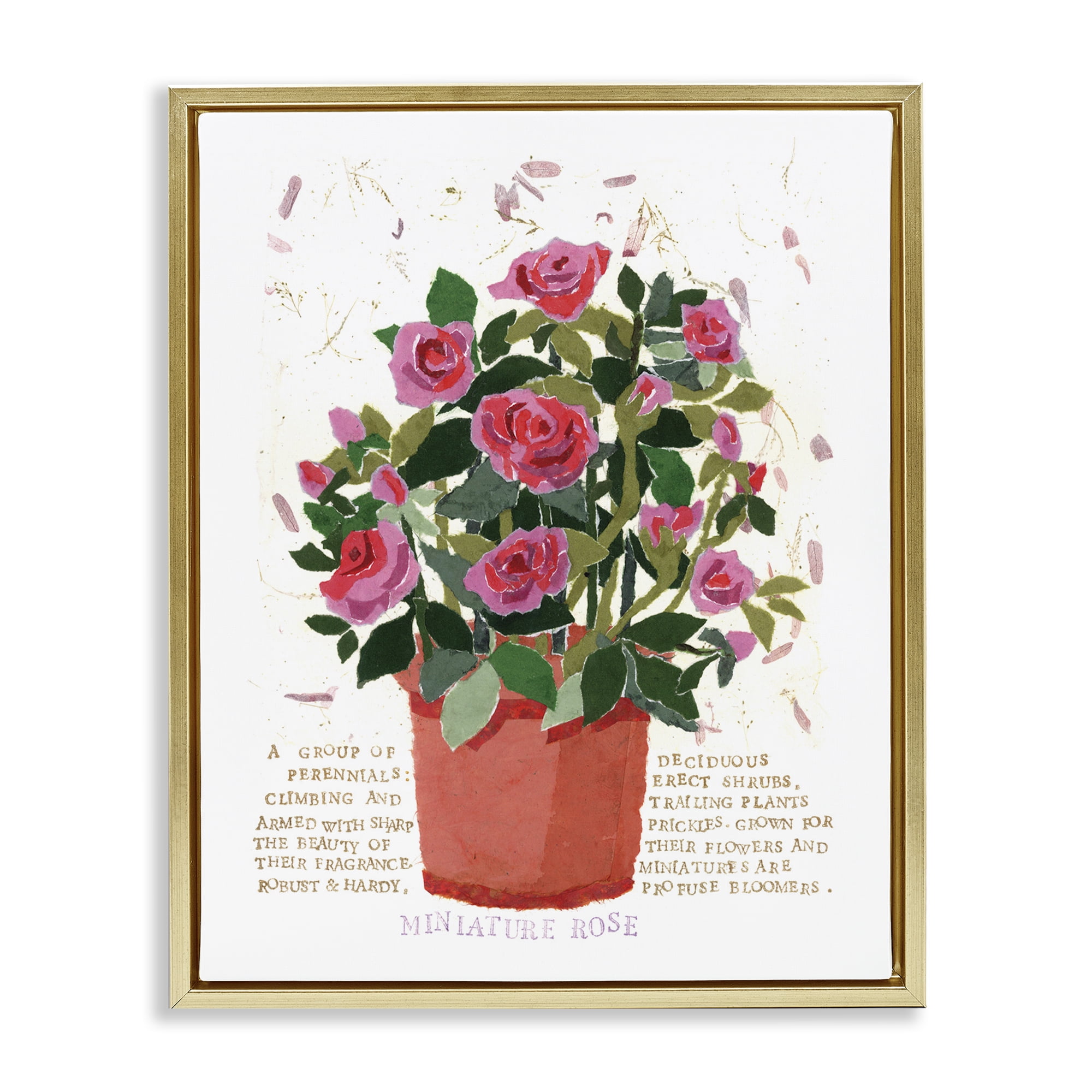 Stupell Industries Mini Roses Bouquet Botanical & Floral Painting Gold Floater Framed Art Print Wall Art, 17 x 21