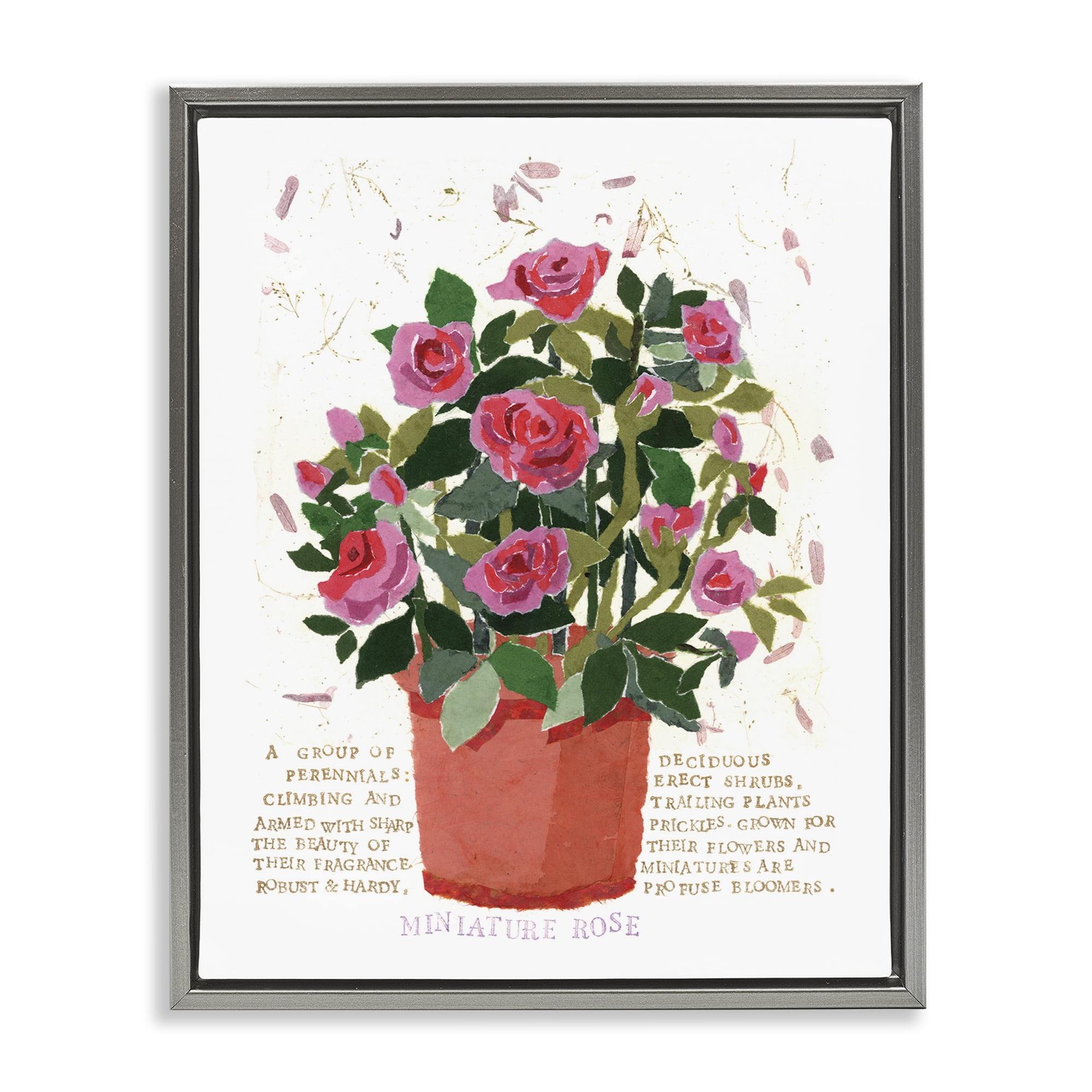 Stupell Industries Mini Roses Bouquet Botanical & Floral Painting Gray Floater Framed Art Print Wall Art, 17 x 21