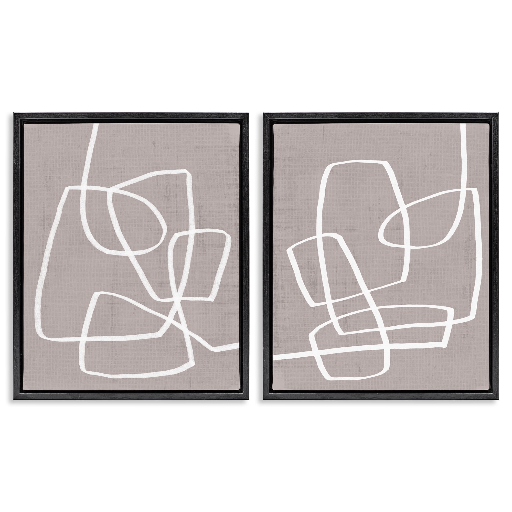 Stupell Industries Minimal Abstract Busy Line Abstract Painting Black Floater Framed Canvas Art Print Wall Art, 17 x 21, Set of 2