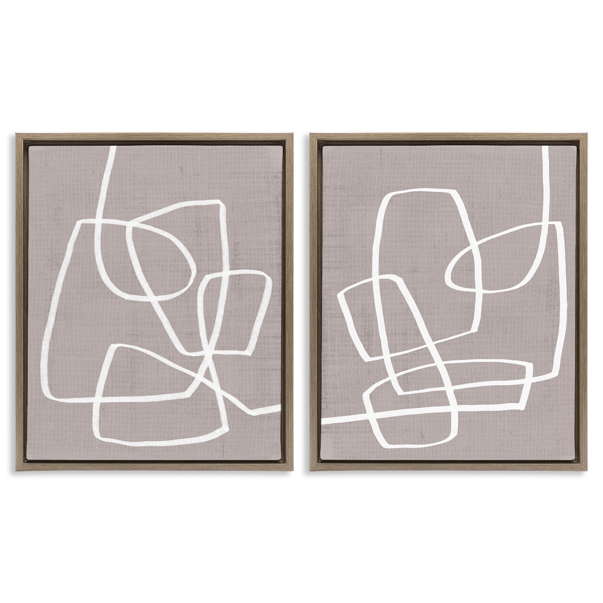 Stupell Industries Minimal Abstract Busy Line Abstract Painting Brown Floater Framed Canvas Art Print Wall Art, 17 x 21, Set of 2