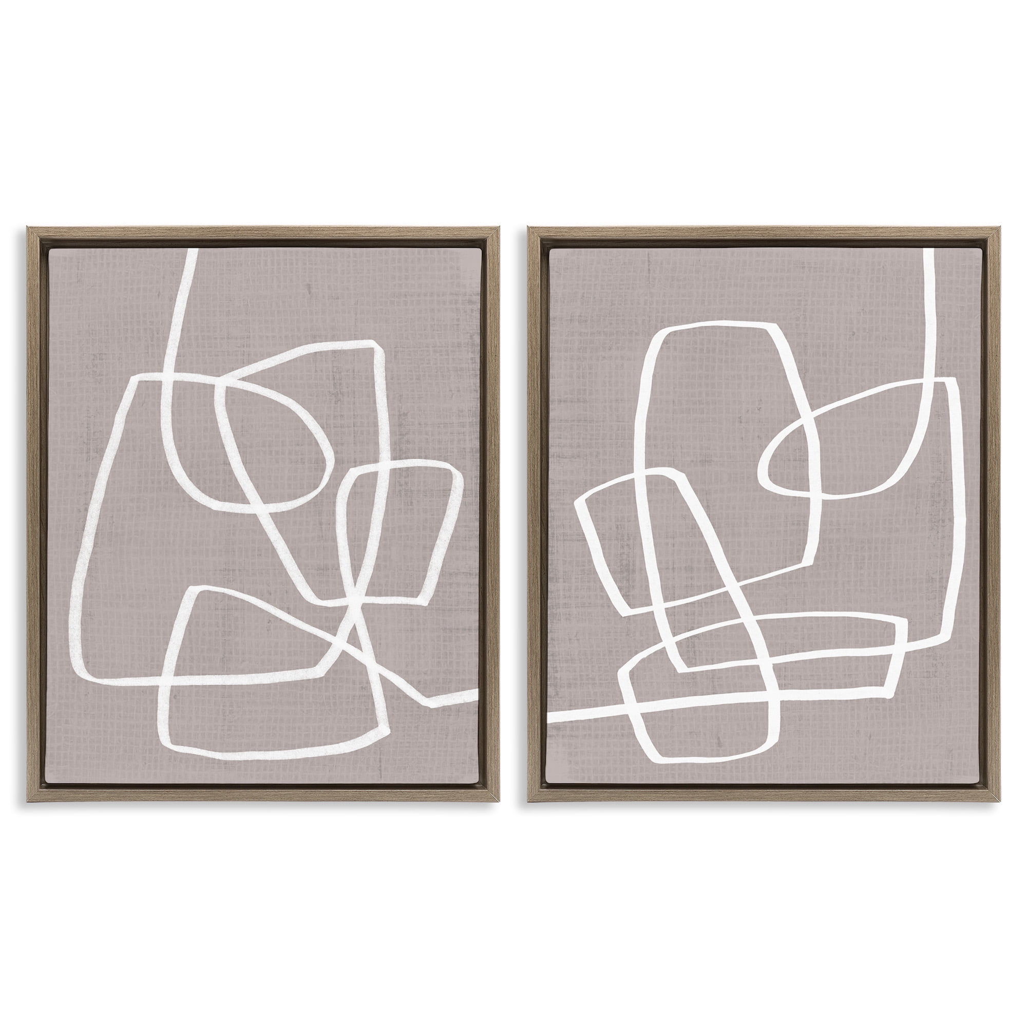Stupell Industries Minimal Abstract Busy Line Abstract Painting Brown Floater Framed Canvas Art Print Wall Art, 25 x 31, Set of 2