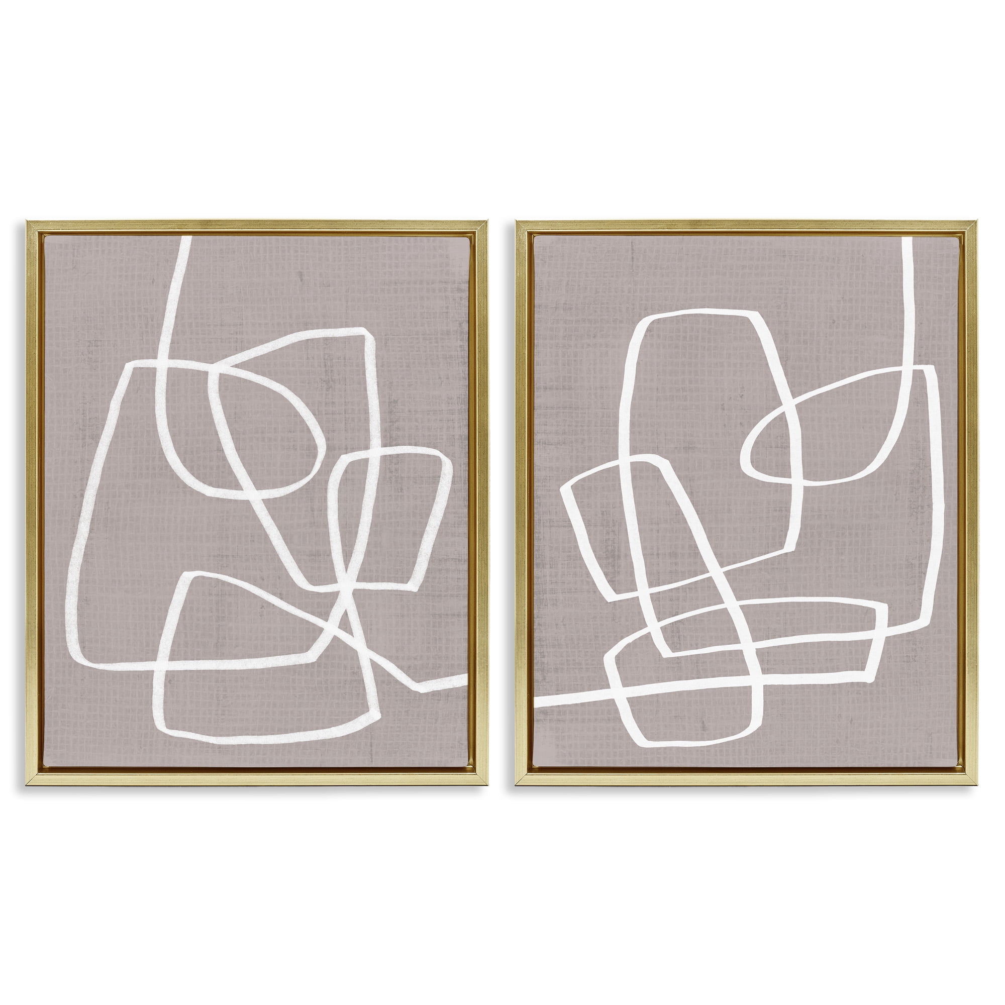 Stupell Industries Minimal Abstract Busy Line Abstract Painting Gold Floater Framed Canvas Art Print Wall Art, 25 x 31, Set of 2